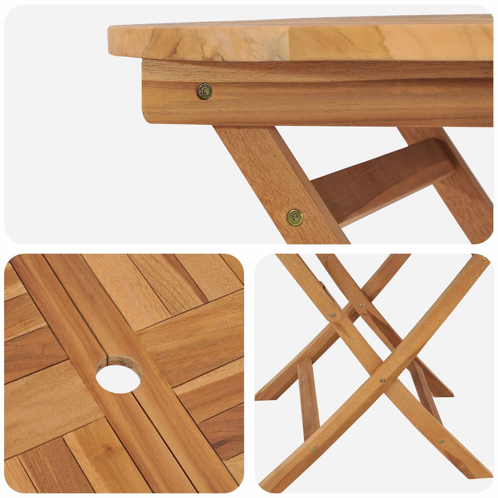Vouw Tuin Tafel Naturel Ø 90 x 75 cm Massief Teakhout image 7
