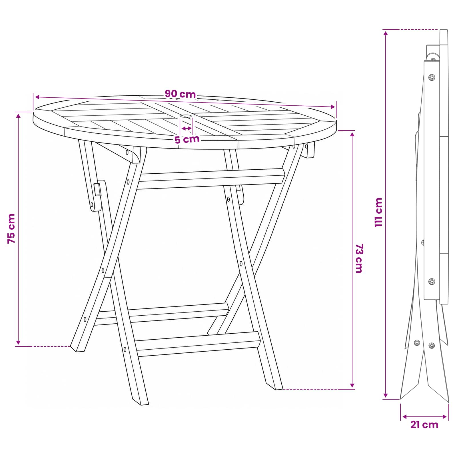 Folding Garden Table size guide