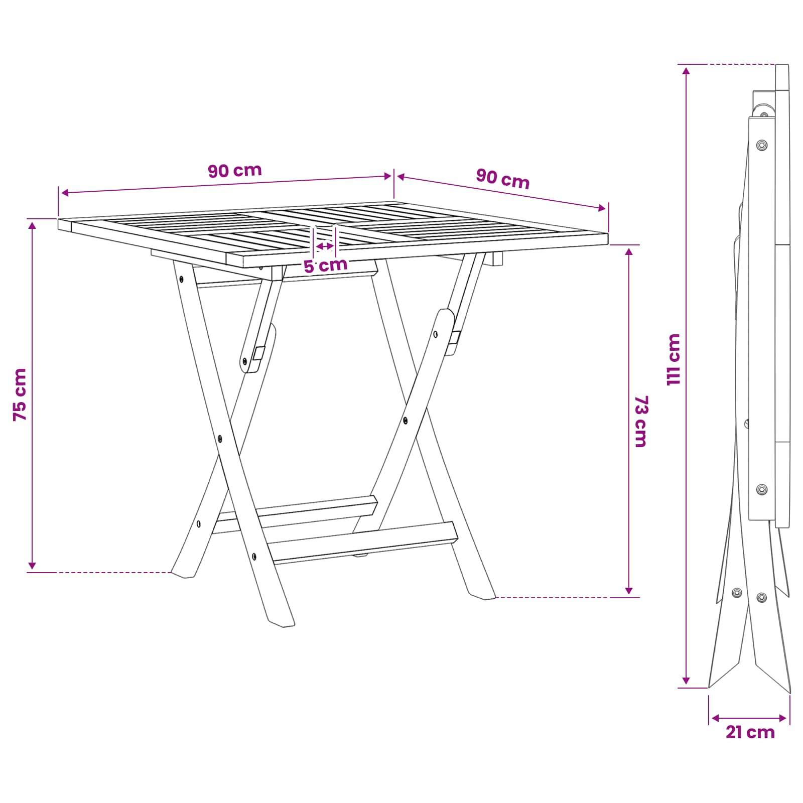 Vouw Tuin Tafel Naturel 90 x 90 x 75 cm Massief Teakhout image 9