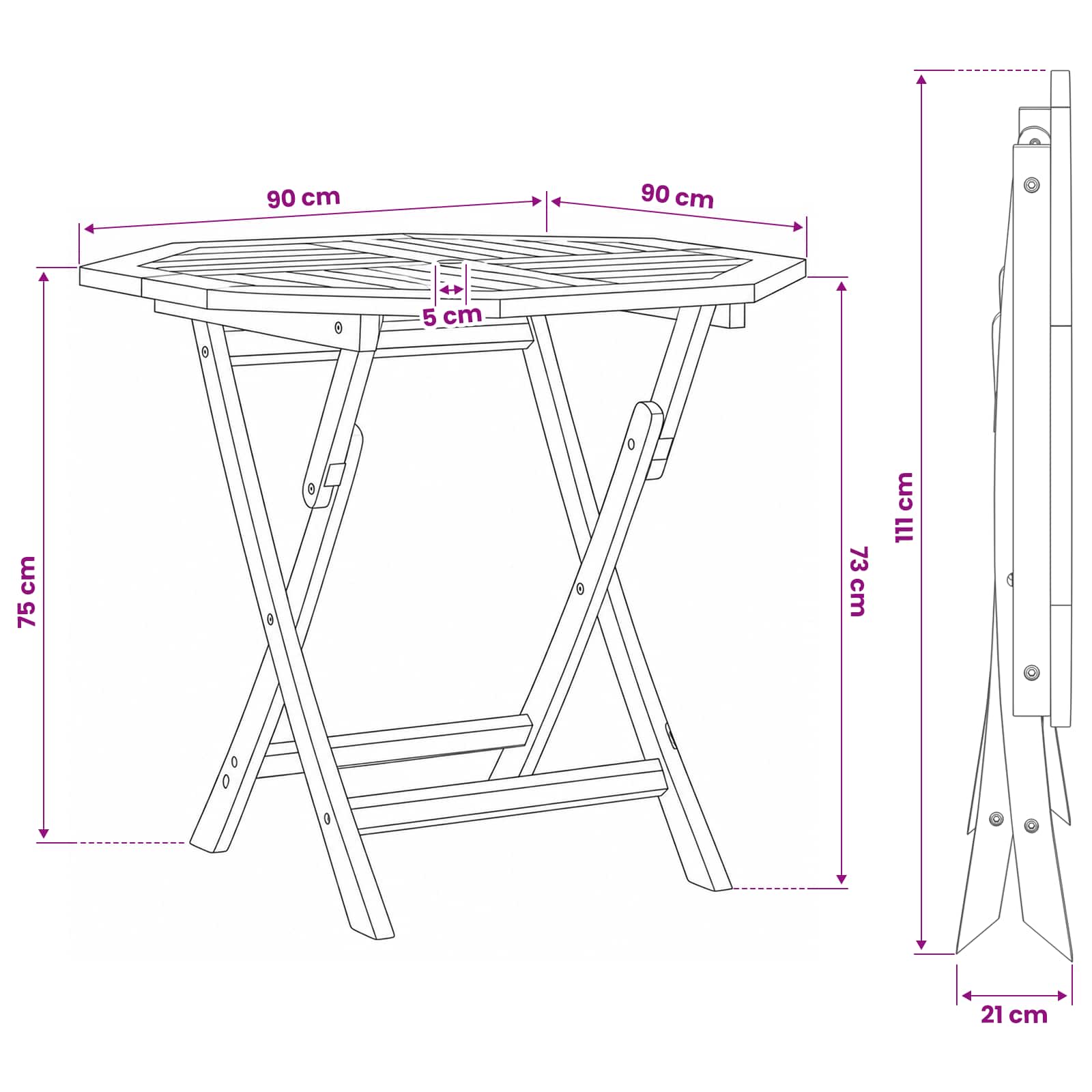 Vouw Tuin Tafel Naturel 90 x 90 x 75 cm Massief Teakhout image 9