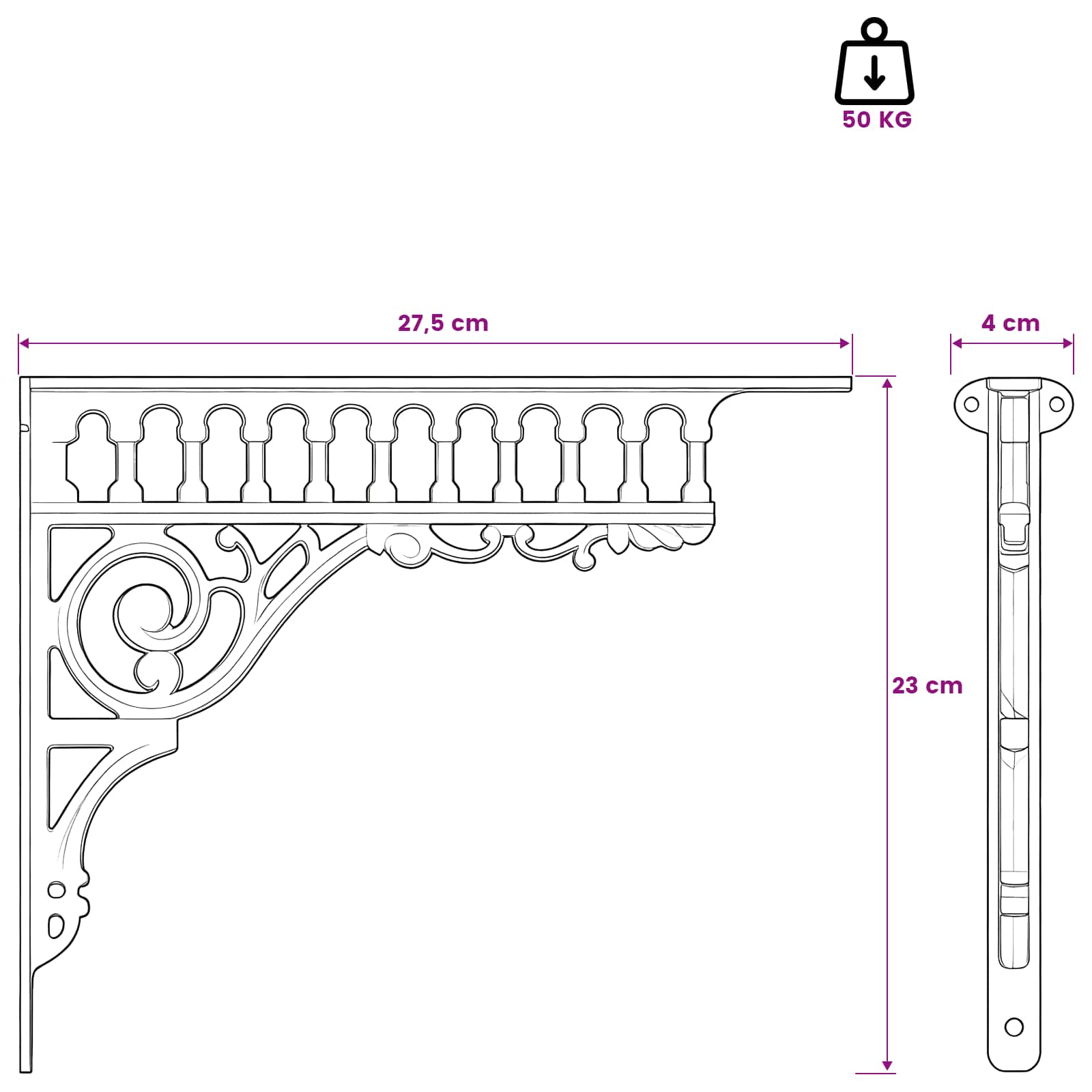 Wall Shelf Brackets size guide
