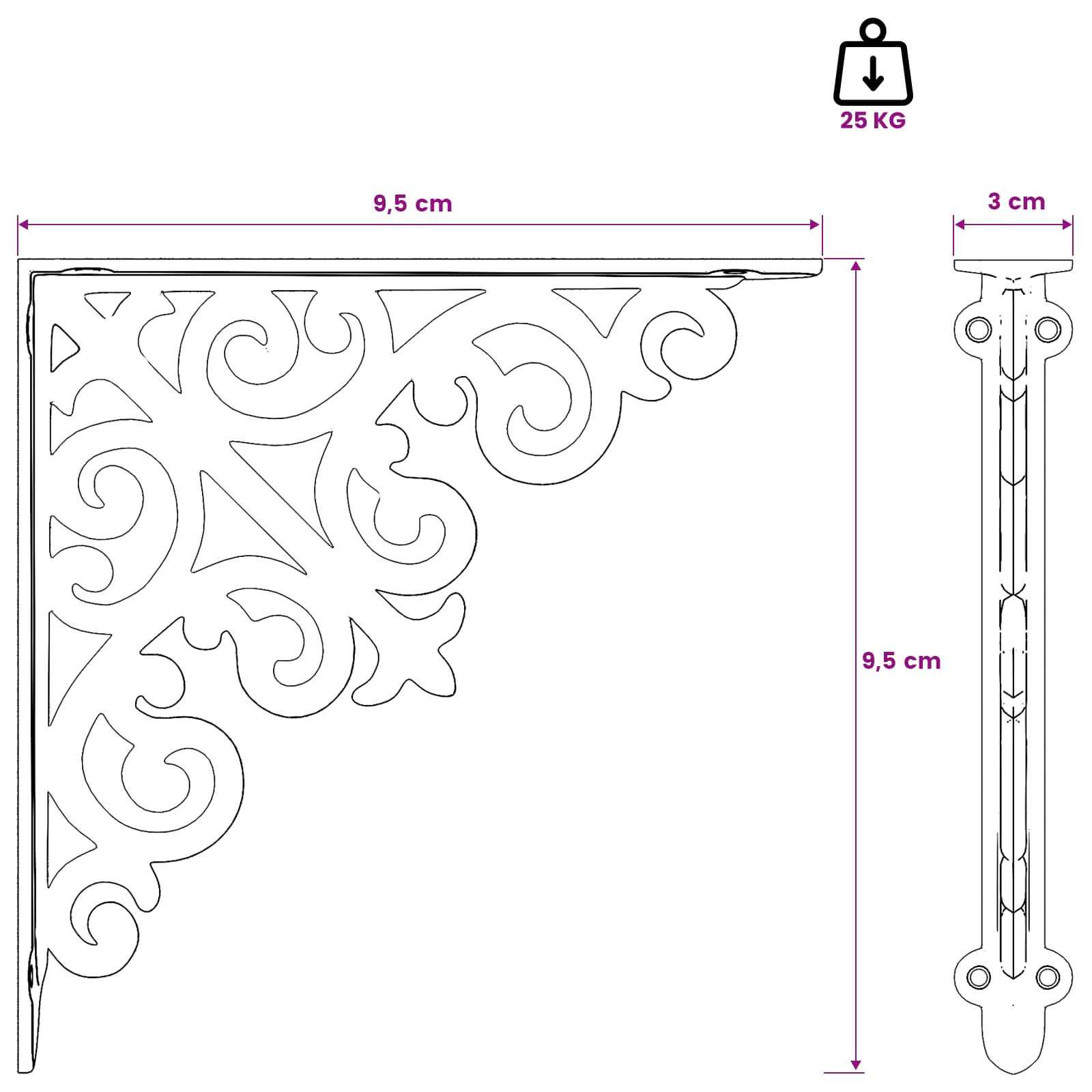 Wall Shelf Brackets size guide