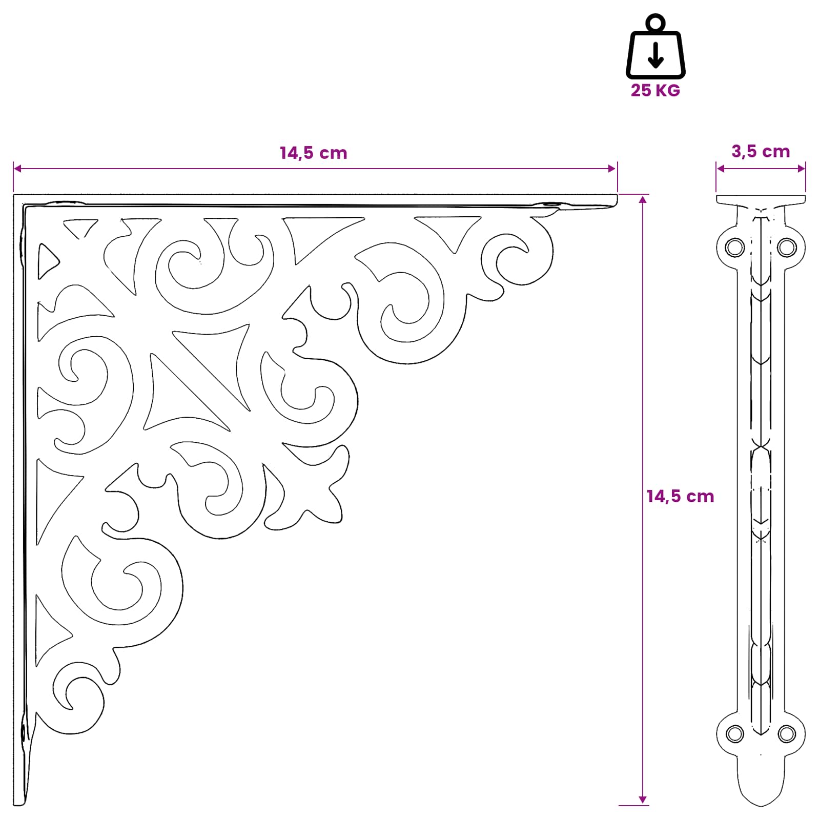 Nosilci za stenske police 12 kos Antik bela 14 x 14 x 3,5 cm