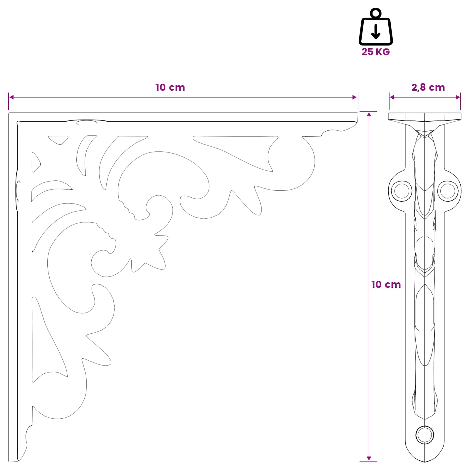 Wall Shelf Brackets size guide
