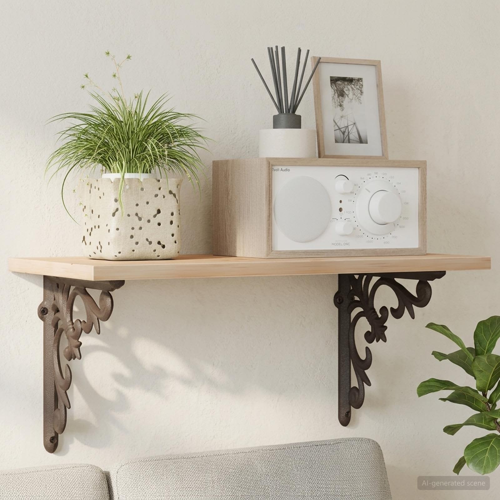 Nosilci za stenske police 2 kos Antik rjava 14,5 x 14,5 x 3 cm