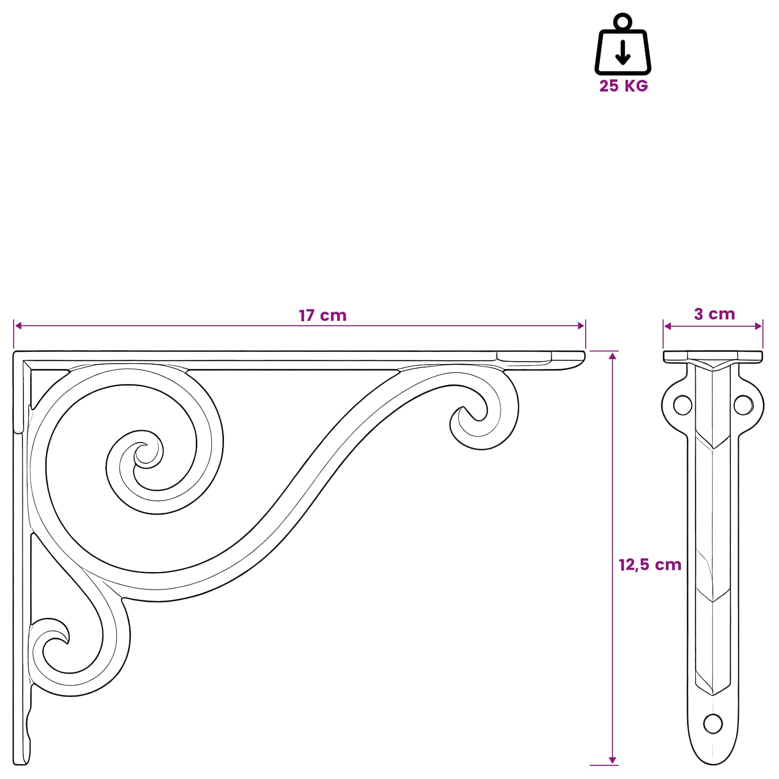 Wall Shelf Brackets size guide