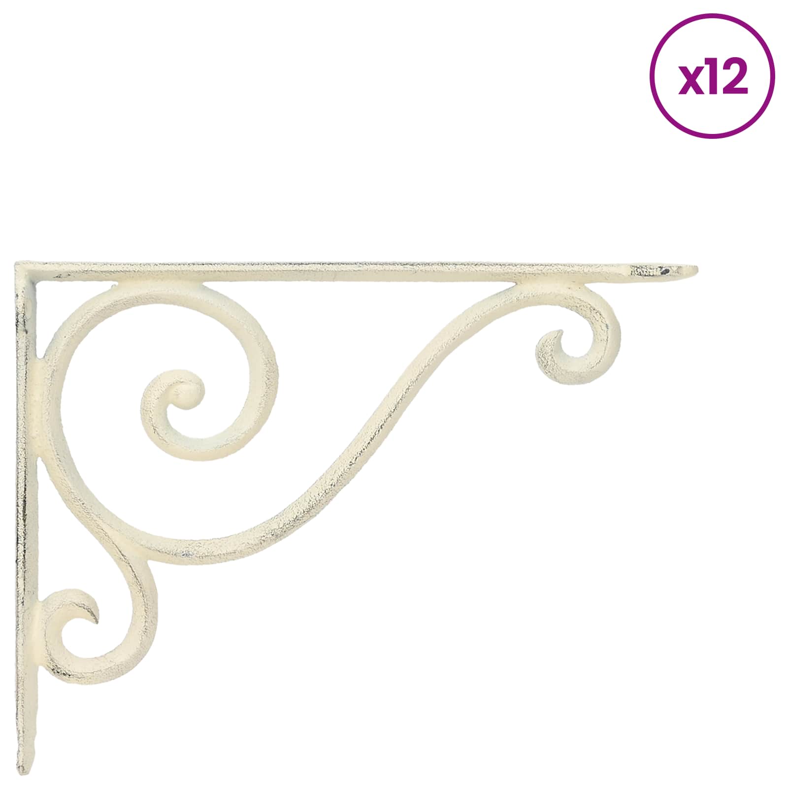 Nosilci za stenske police 12 kos Antik bela 23,5 x 28 x 3,5 cm