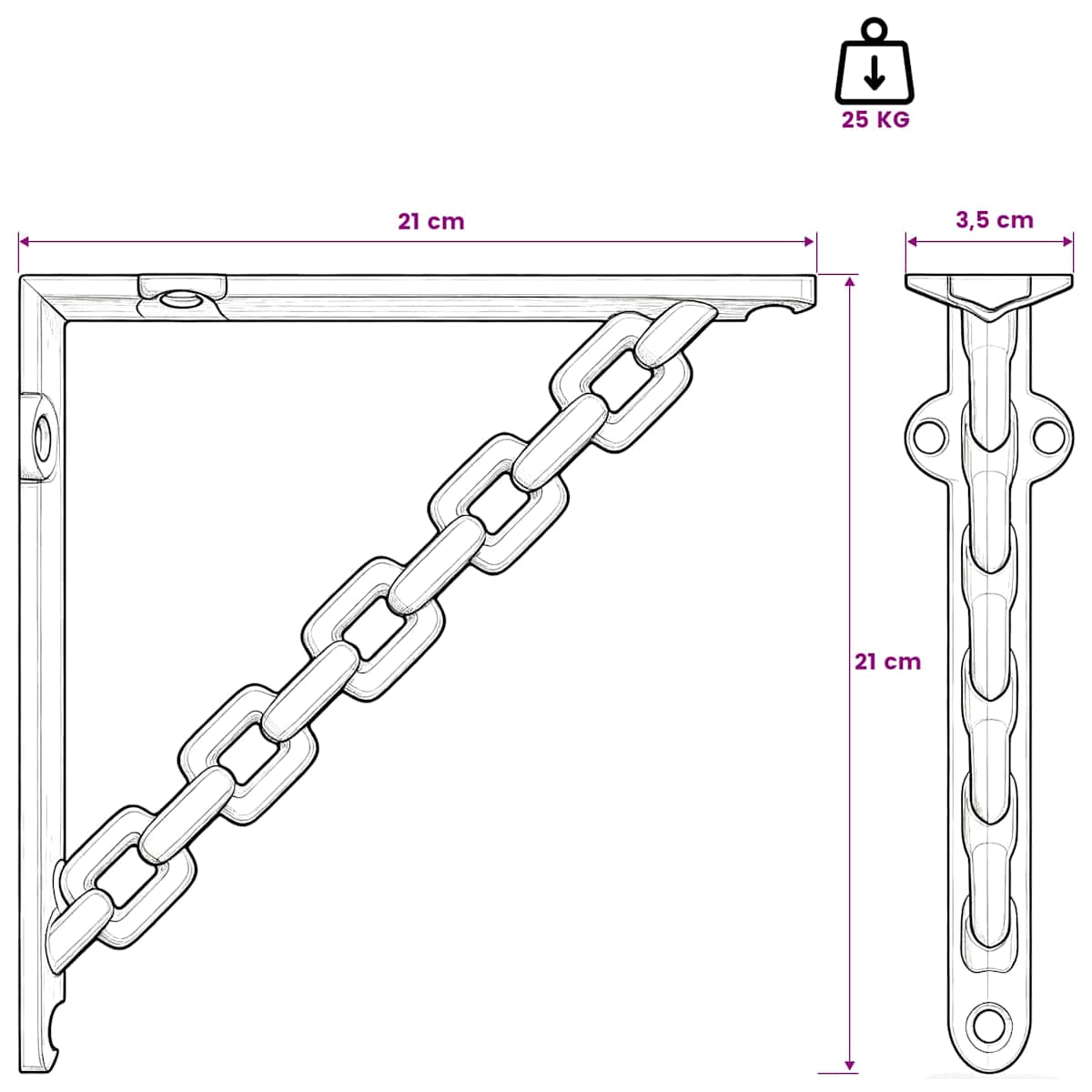 Væghylde beslag x 3.5 cm Stål - Billede 7