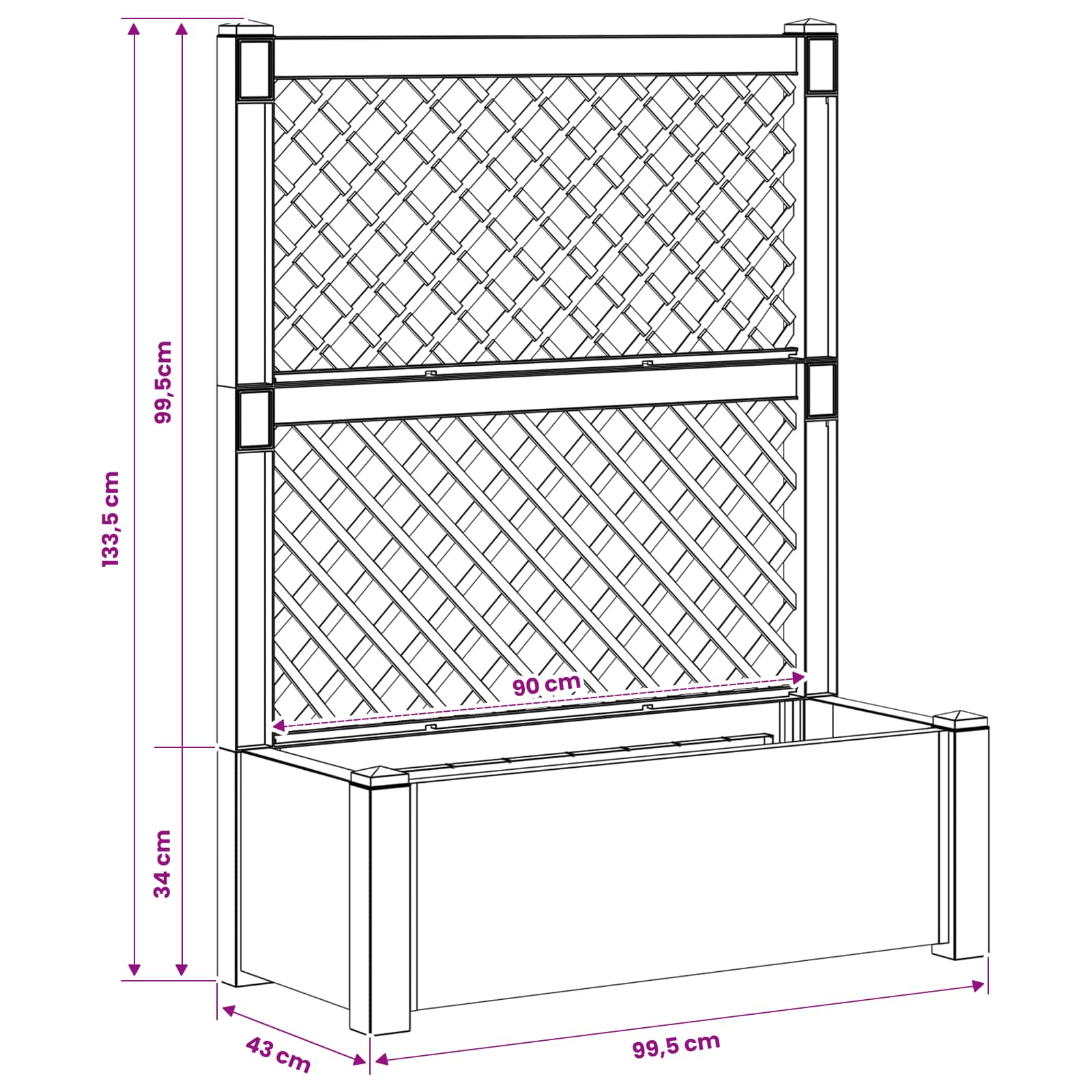 Grote plantenbak met trellis Grijs 99,5 x 43 x 133,5 cm PP image 8