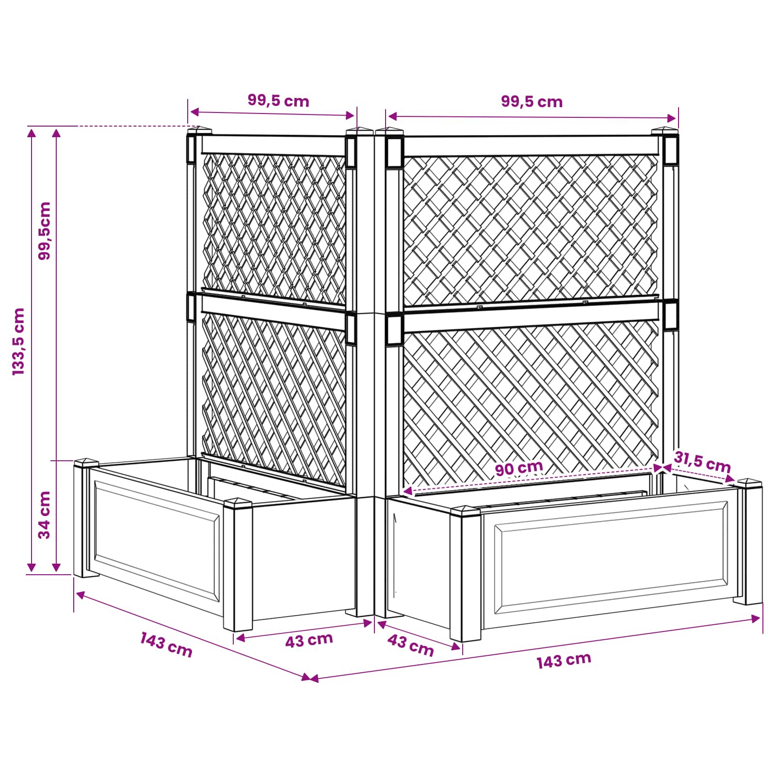 Grote plantenbak met trellis 2 pcs Antracietkleurig image 11