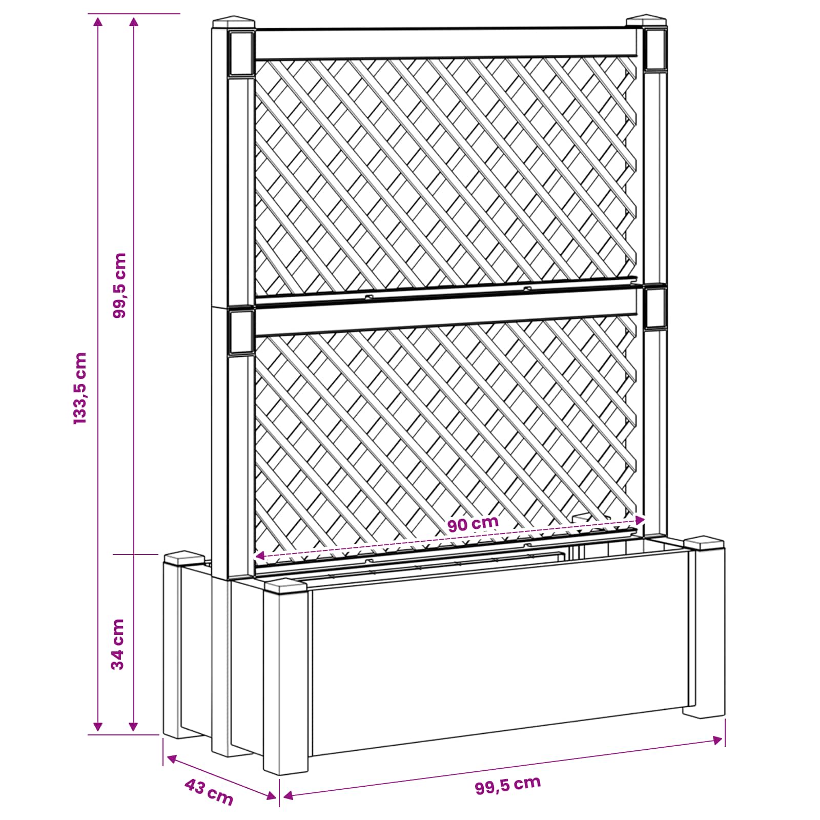 Grote planter met trellis Wit 99,5 x 43 x 133,5 PP image 6