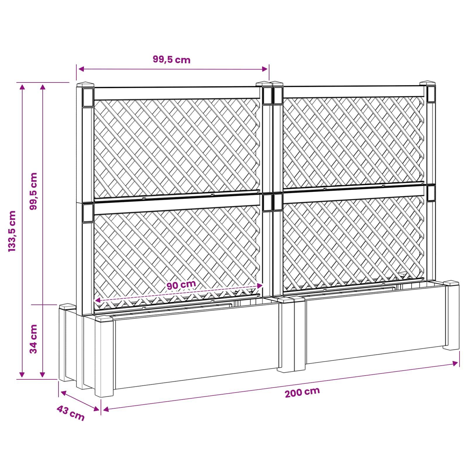 Grote planter met trellis 2 pcs Grijs 200 x 43 x 133,5 cm PP image 7