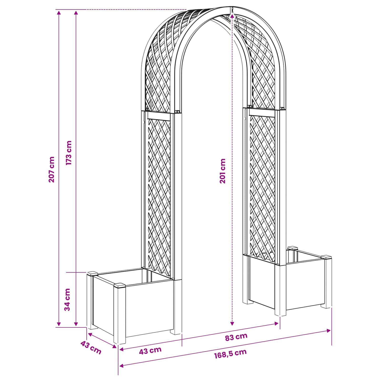 Rozenboog met planter Antracietkleurig 168,5 x 43 x 207 cm PP image 6