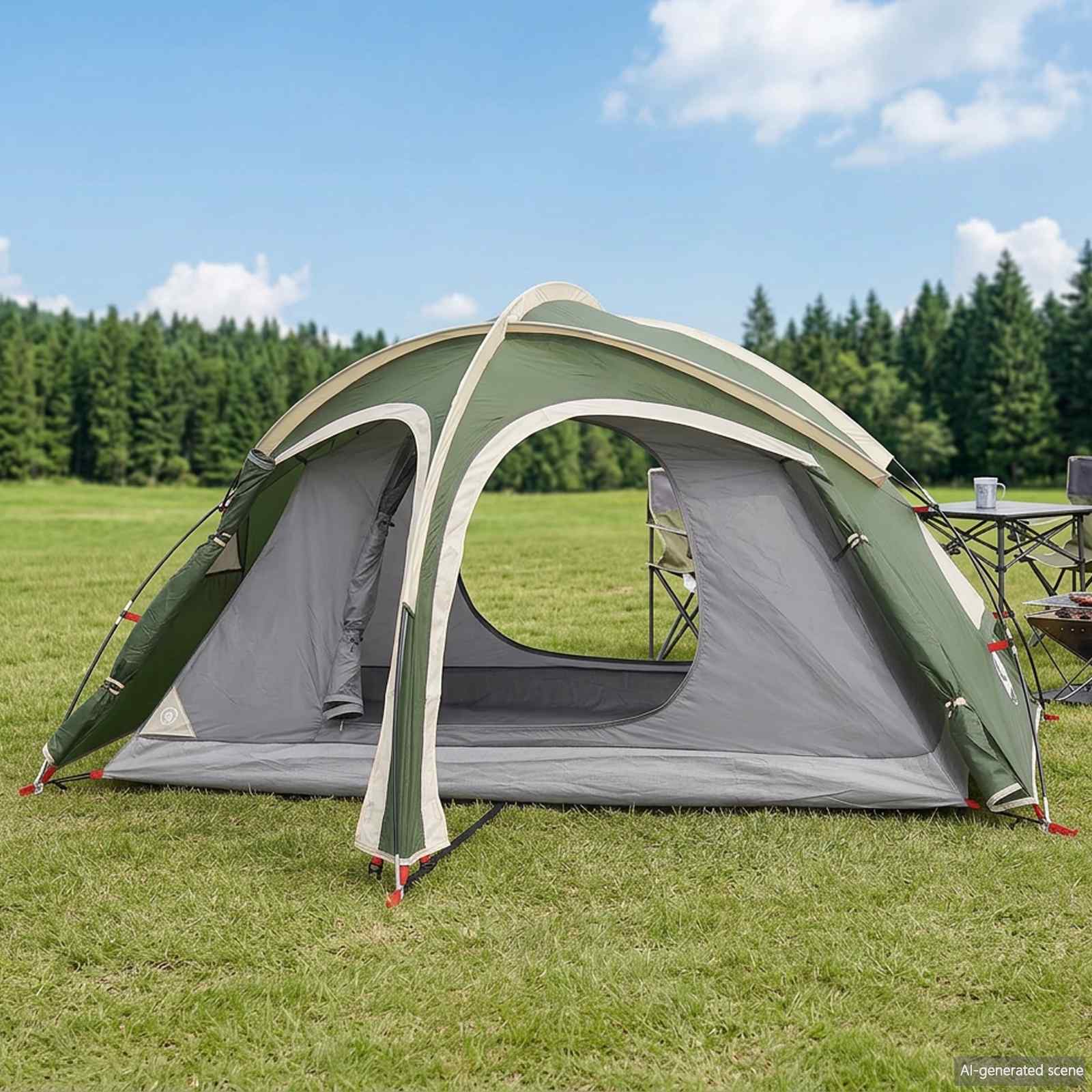 vidaXL Cort de trekking cu prelată rezistent la apă 2 persoană Verde