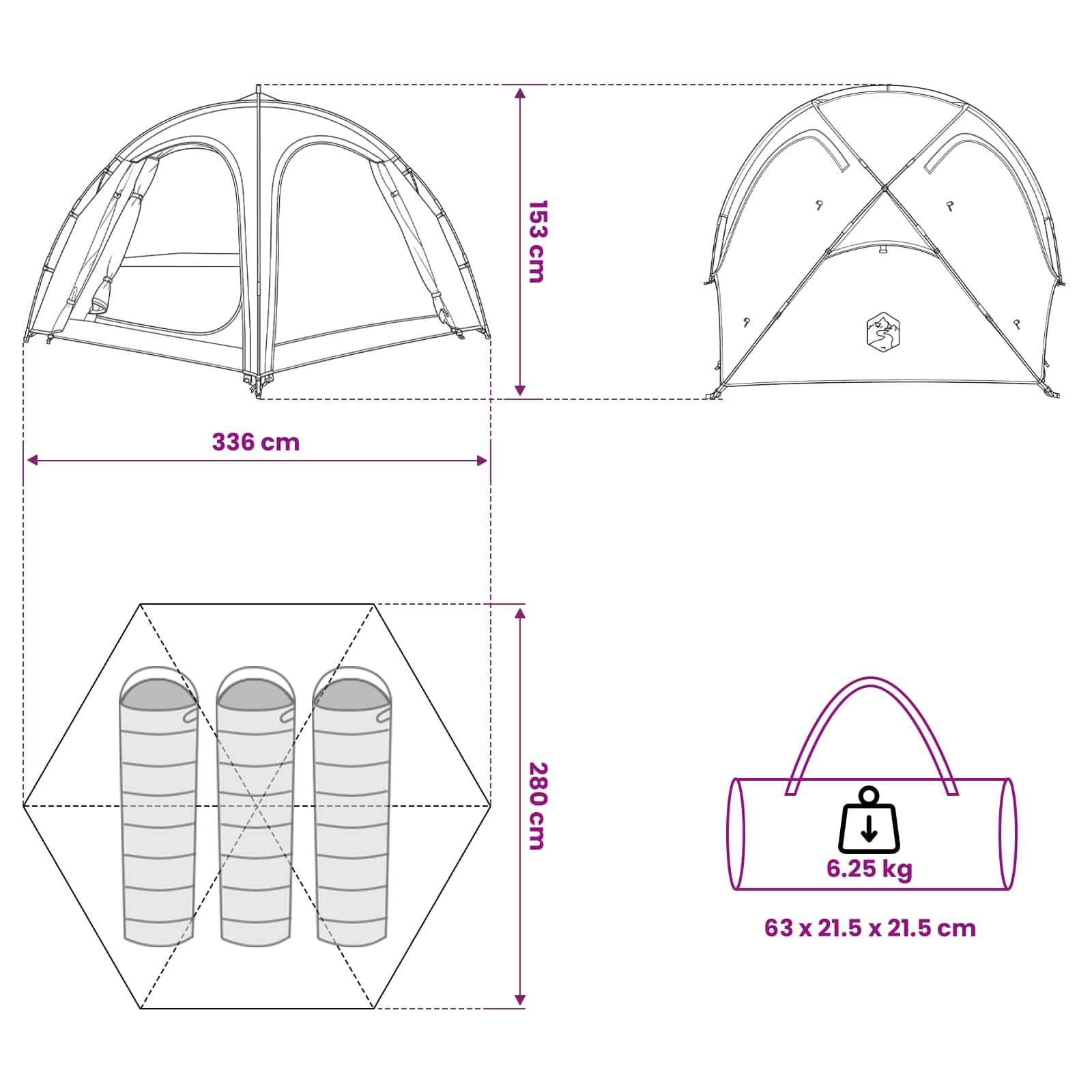vidaXL Trekkingtent met regenhoes waterdicht 3-persoons Legergroen