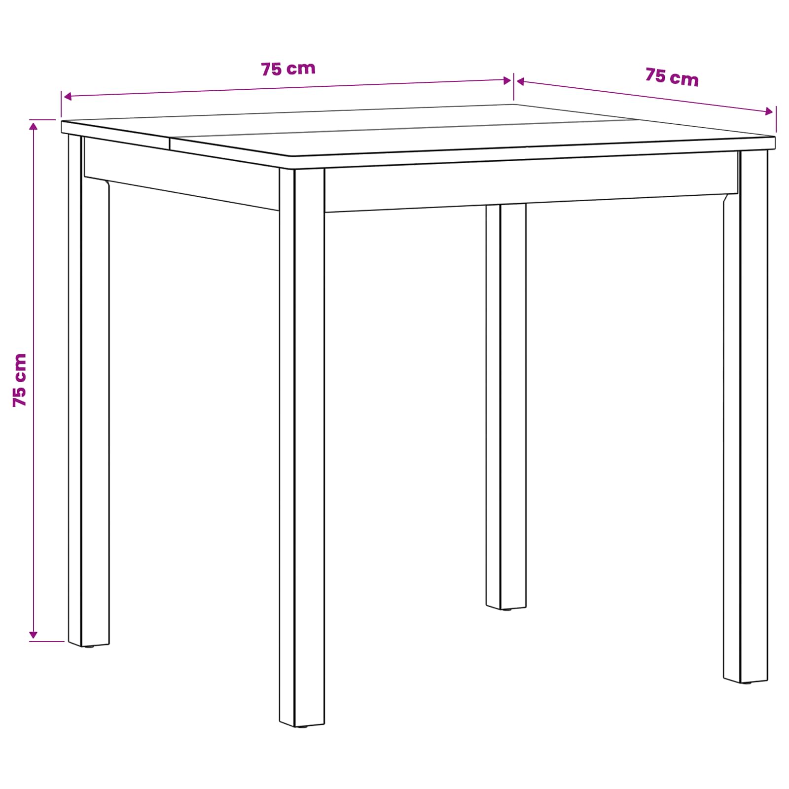 Eettafel 75 x 75 x 75,5 cm Massief Eikenhout Naturel Vierkant image 6