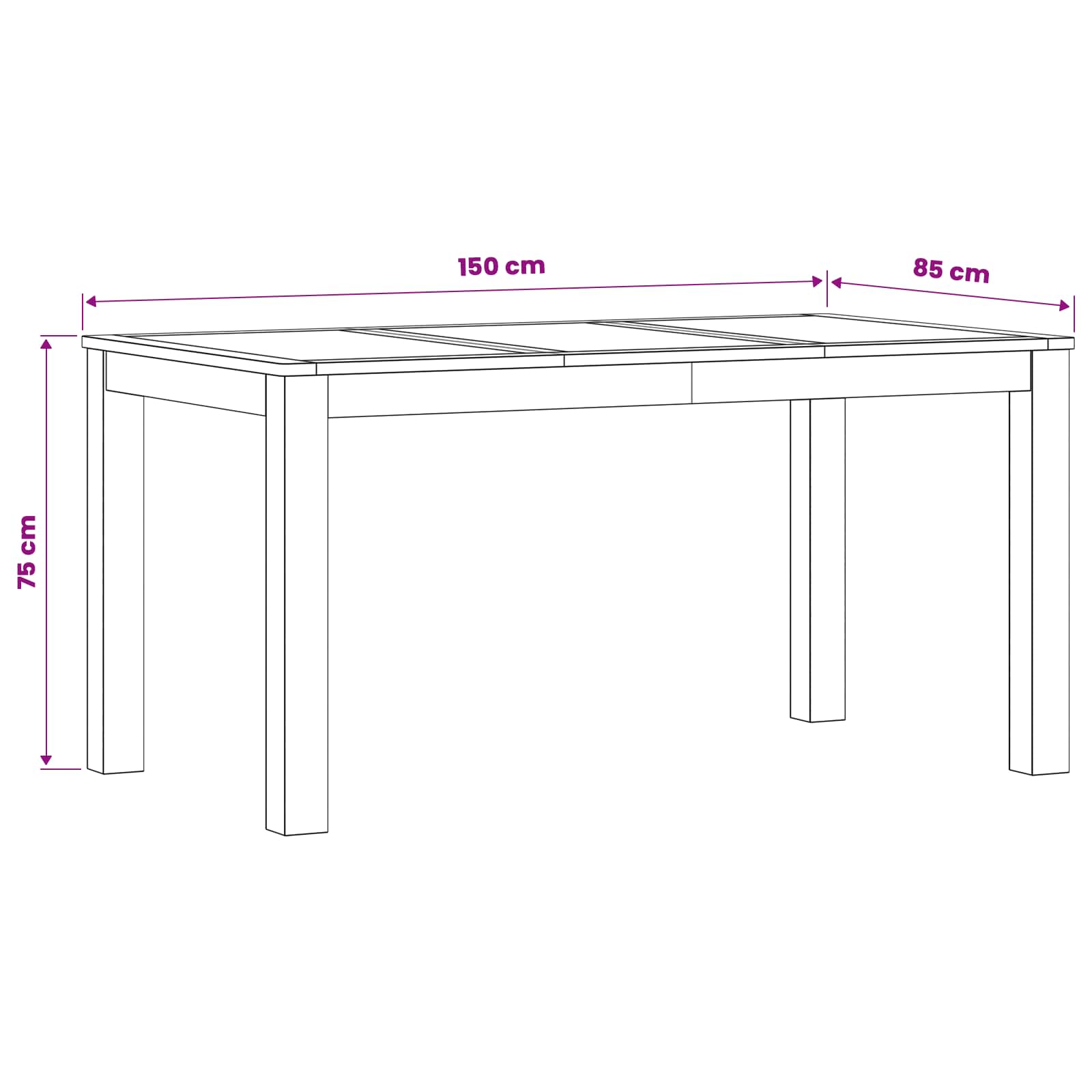 Eettafel 150 x 85 x 75 cm Massief Eikenhout Naturel Rechthoekig image 6