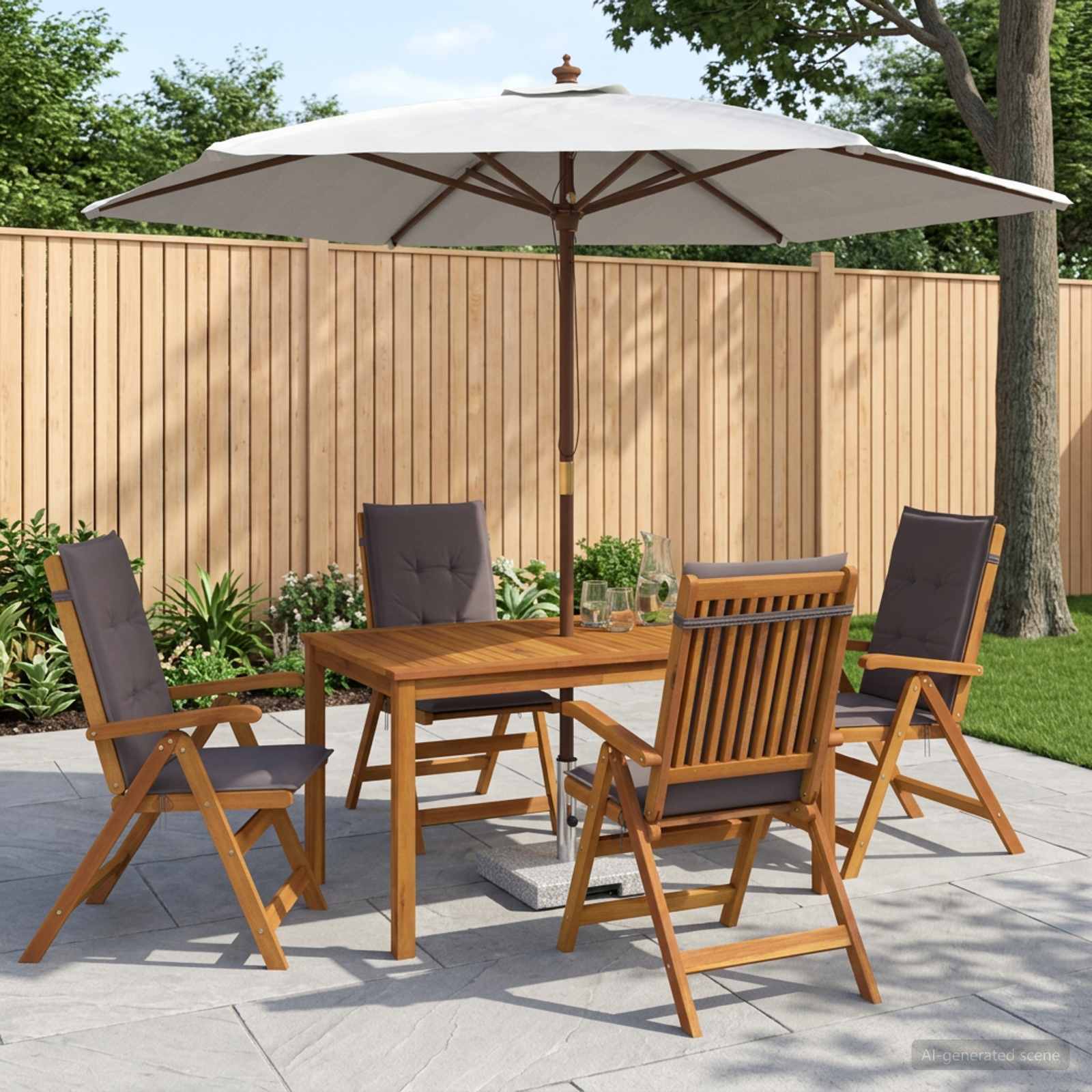 Buiten Eetset met Parasol 6 st Antraciet Massief Acaciahout image 1