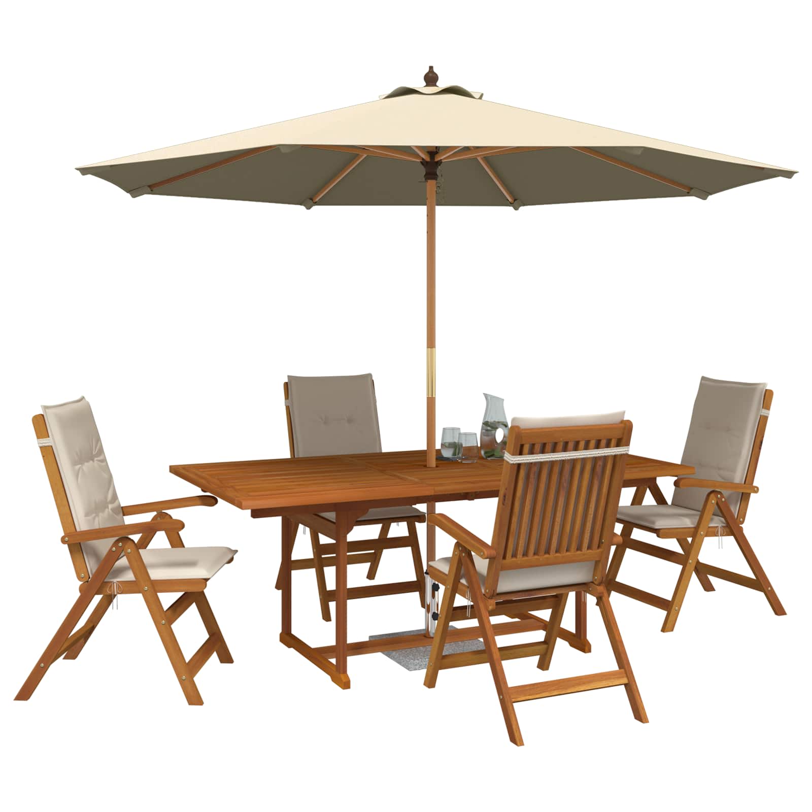 Buiten Eetset met Parasol 6 st Crèmewit Massief Acaciahout image 3