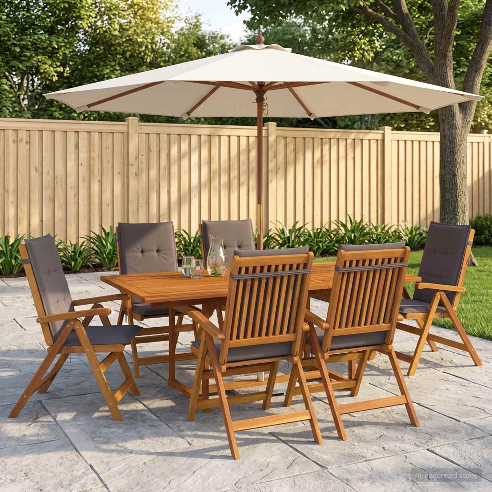 Buiten Eetset met Parasol 8 st Antraciet Massief Acaciahout image 1