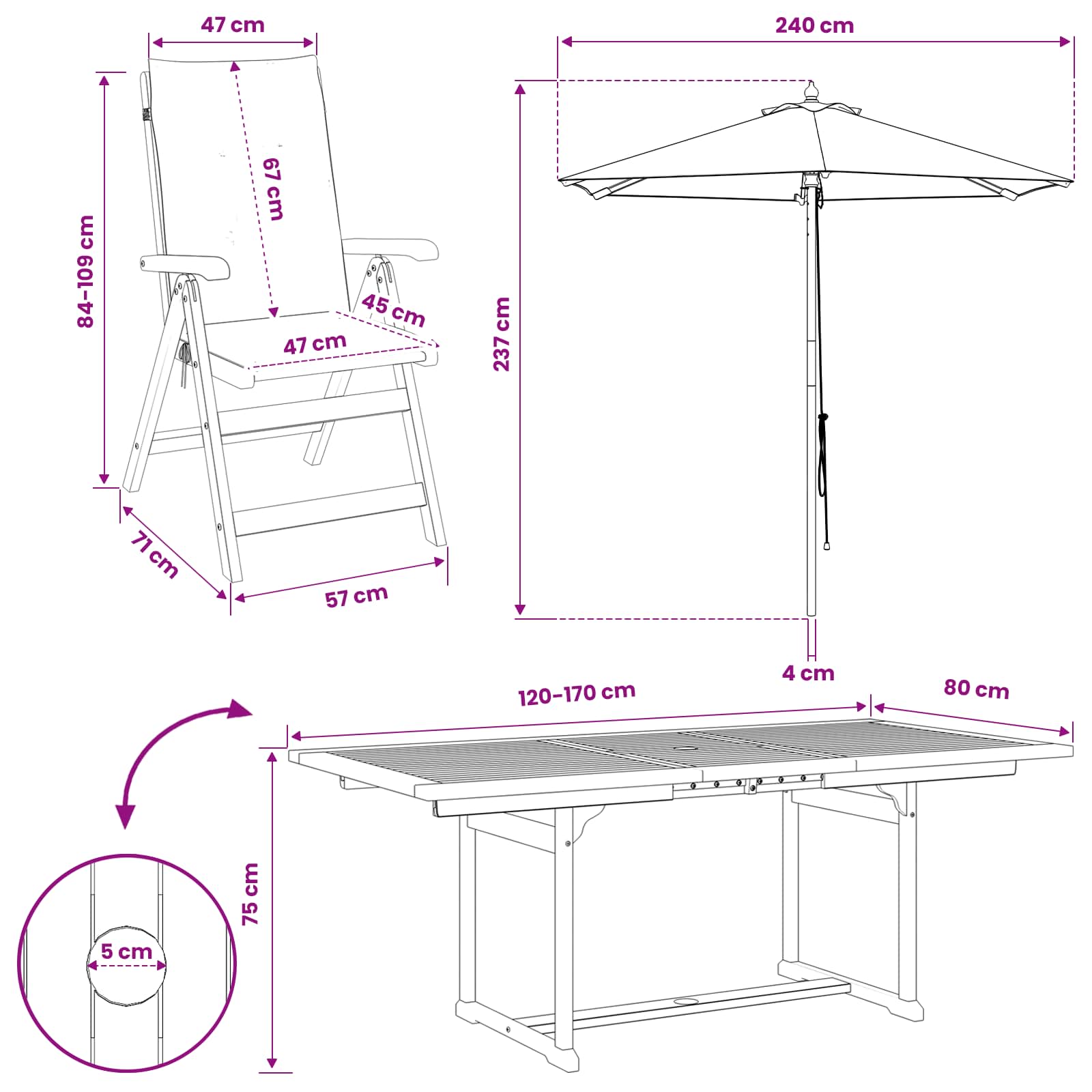 Buiten Eetset met Parasol 8 st Antraciet Massief Acaciahout image 14