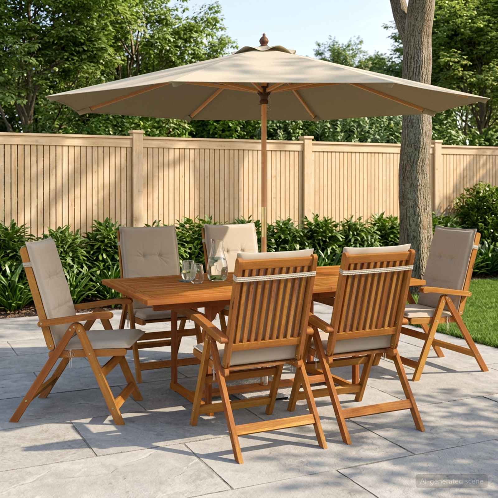 vidaXL Essgruppe für draußen mit Sonnenschirm 8 stk. Cremeweiß