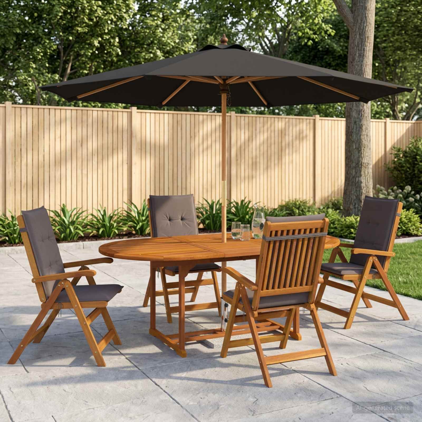 Buiten Eetset met Parasol 6 st Antraciet Massief Acaciahout image 1