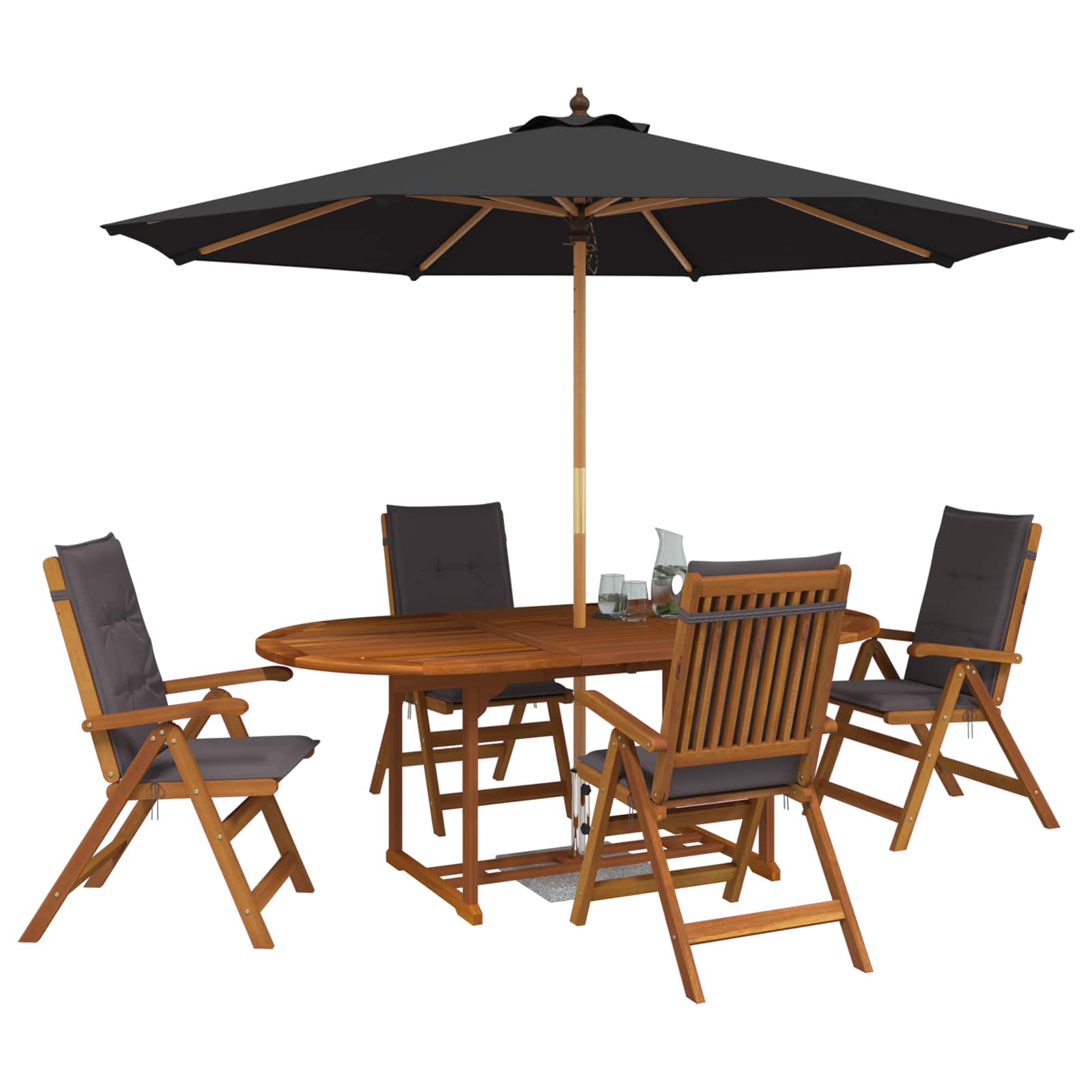 Buiten Eetset met Parasol 6 st Antraciet Massief Acaciahout image 3