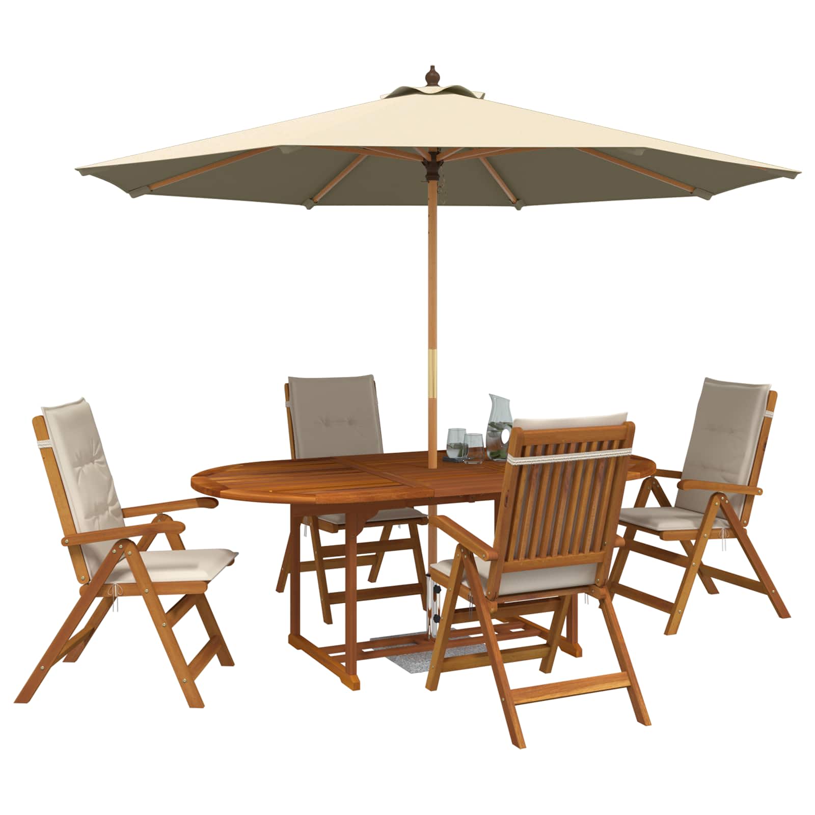 Buiten Eetset met Parasol 6 st Crèmewit Massief Acaciahout image 3