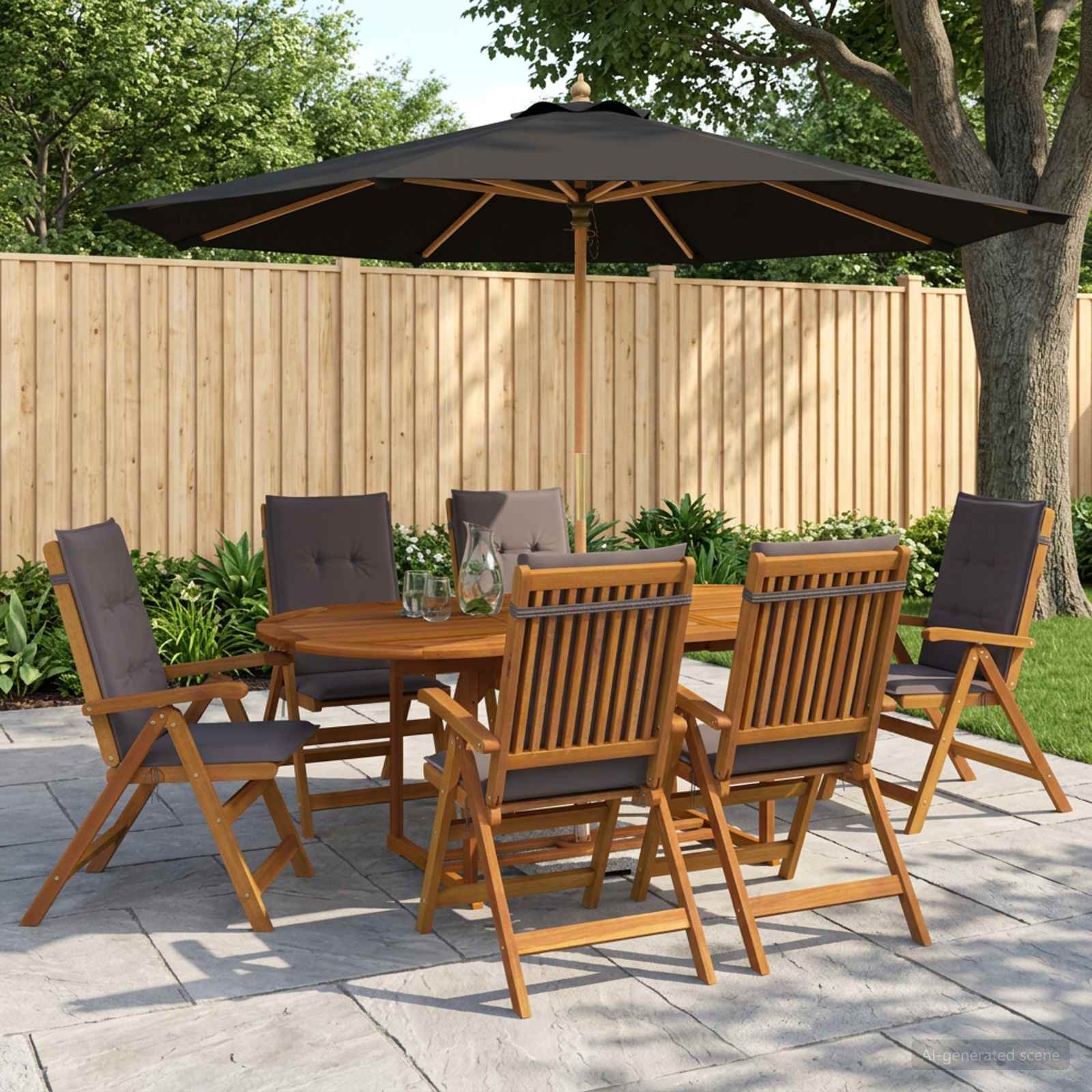 Buiten Eetset met Parasol 8 st Antraciet Massief Acaciahout image 1