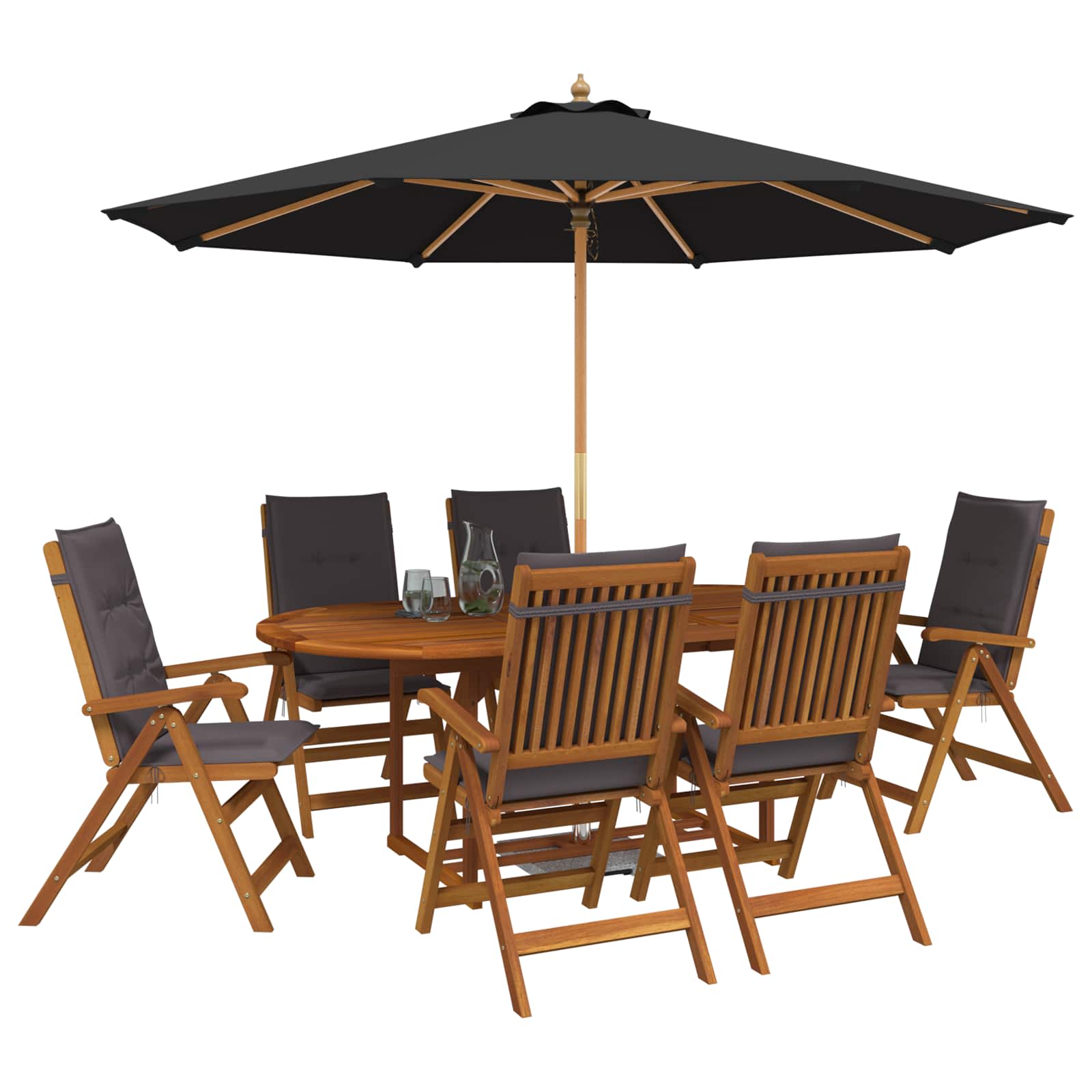 Buiten Eetset met Parasol 8 st Antraciet Massief Acaciahout image 3