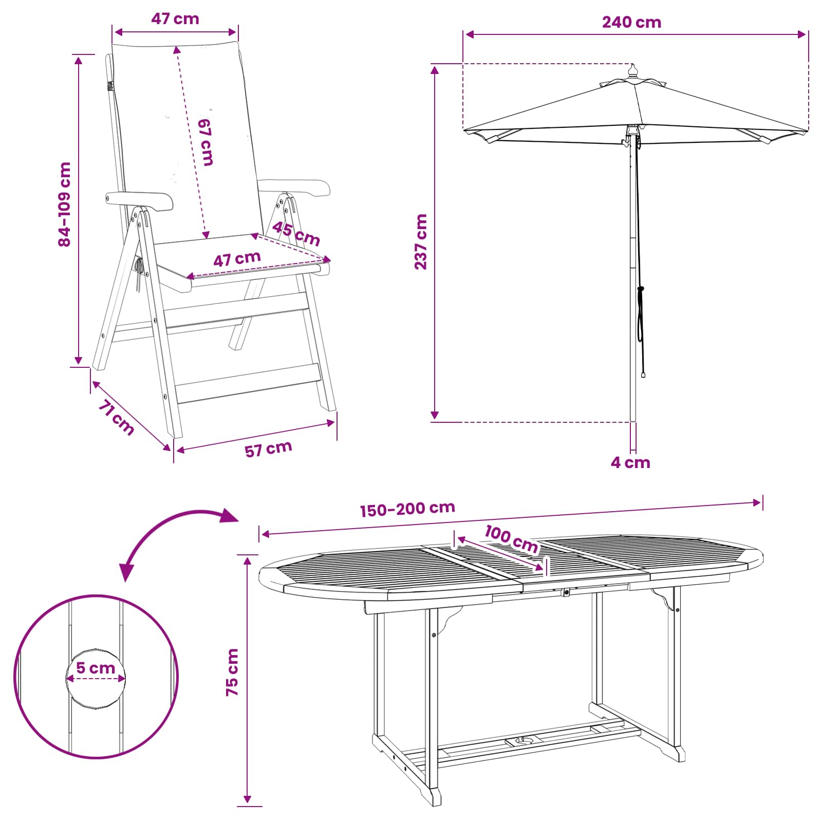 Buiten Eetset met Parasol 8 st Antraciet Massief Acaciahout image 15