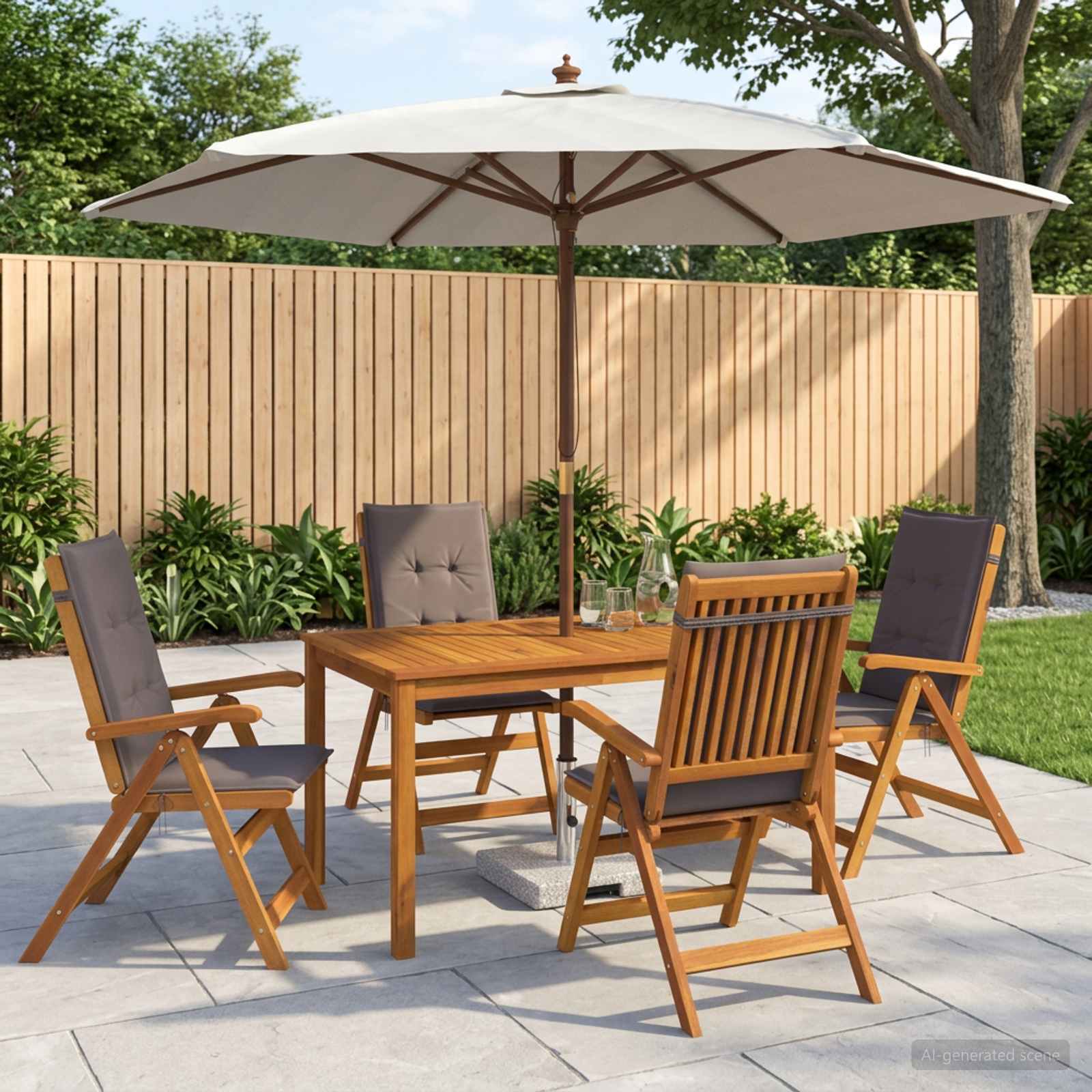 Buiten Eetset met Parasol 6 st Antraciet Massief Acaciahout image 1