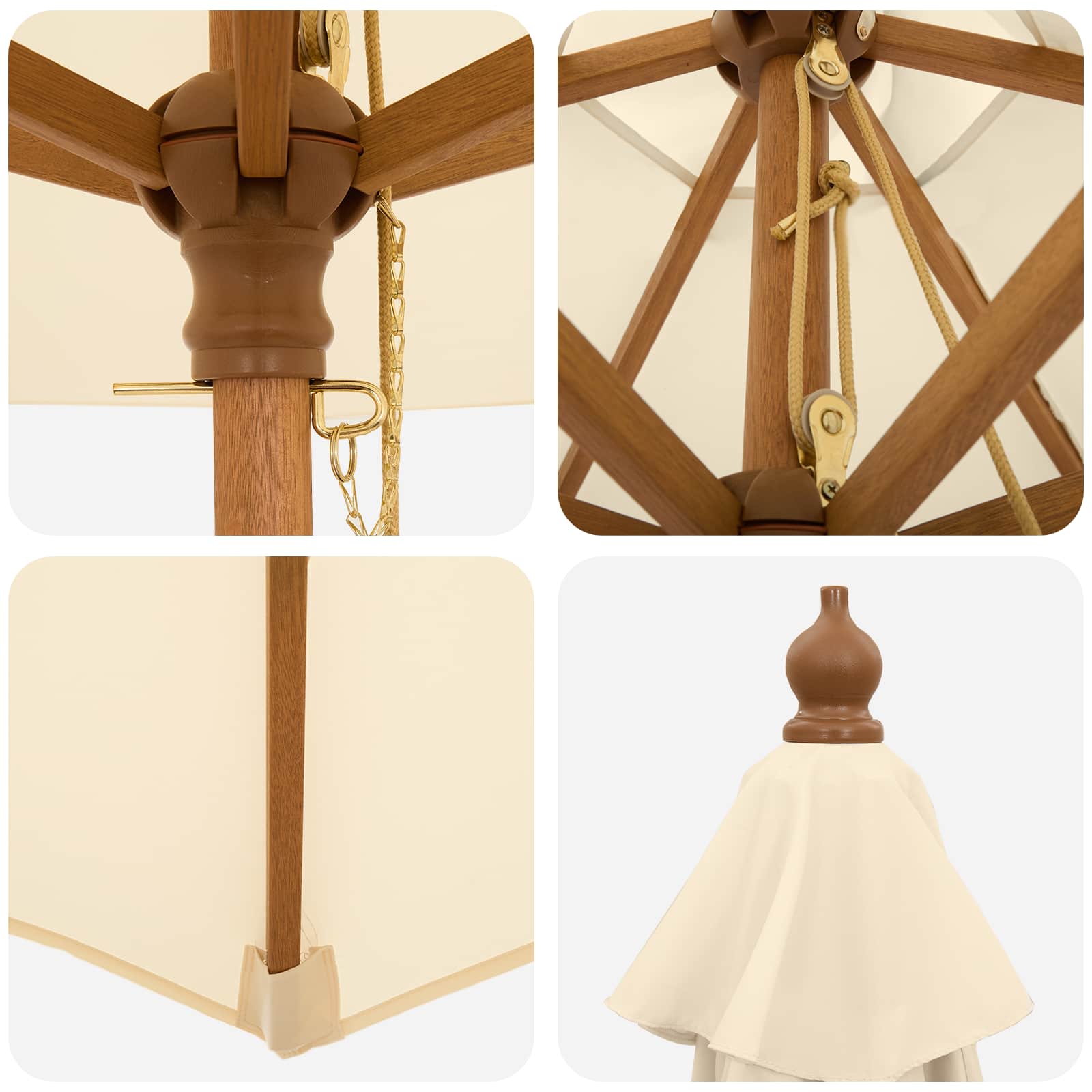 Buiten Eetset met Parasol 6 st Crèmewit Massief Acaciahout image 10