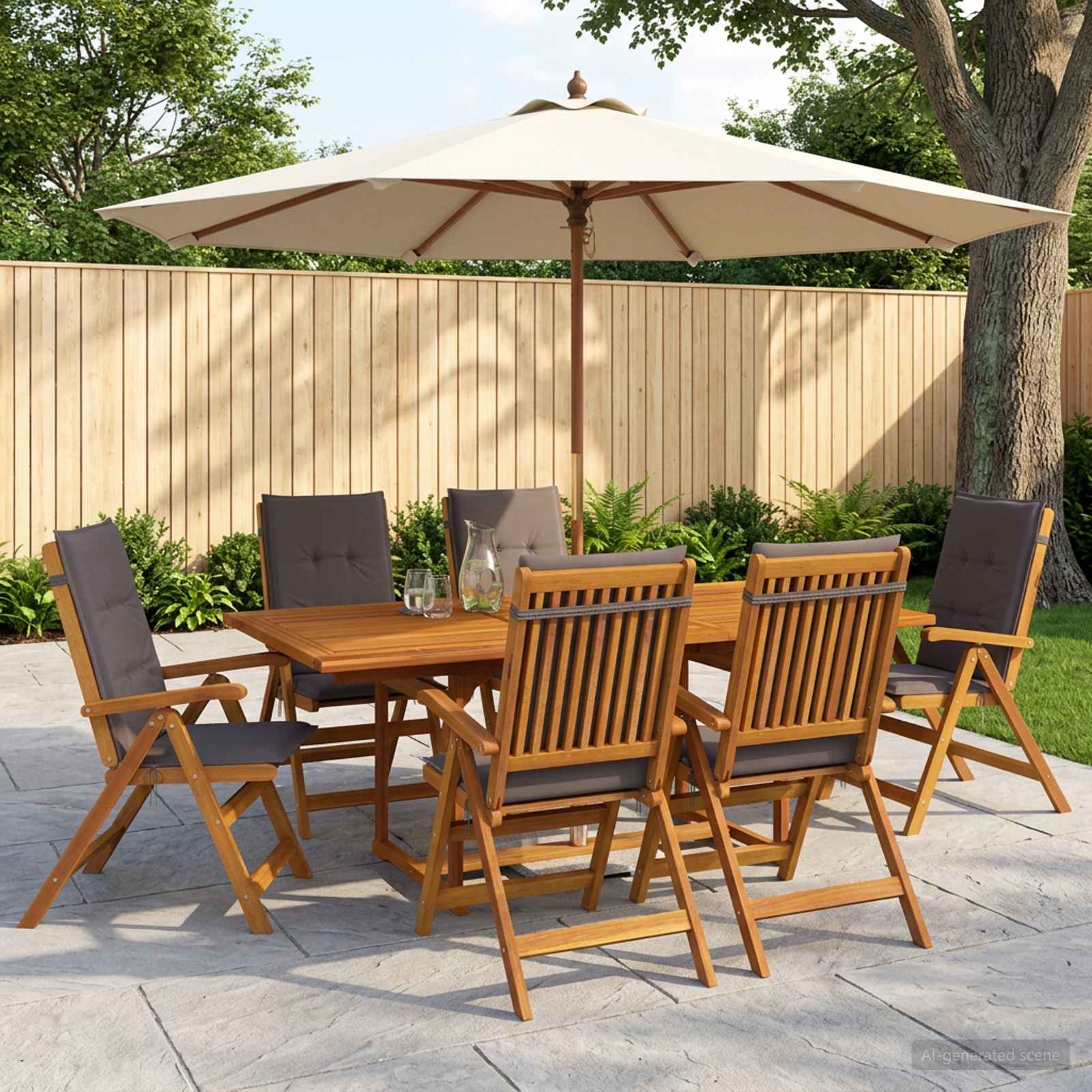 Buiten Eetset met Parasol 8 st Antraciet Massief Acaciahout image 1