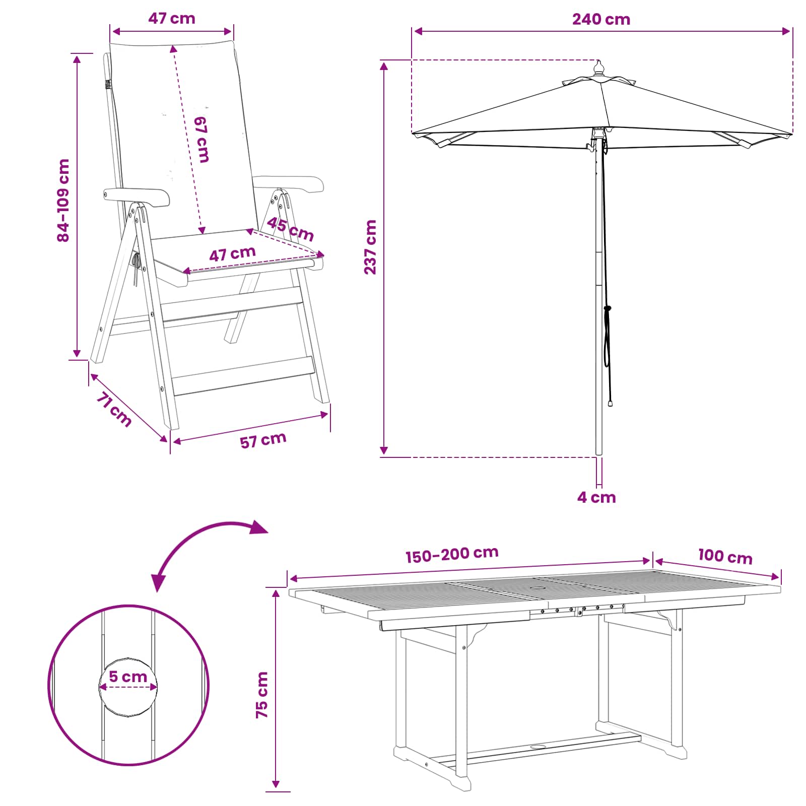 Buiten Eetset met Parasol 8 st Antraciet Massief Acaciahout image 14