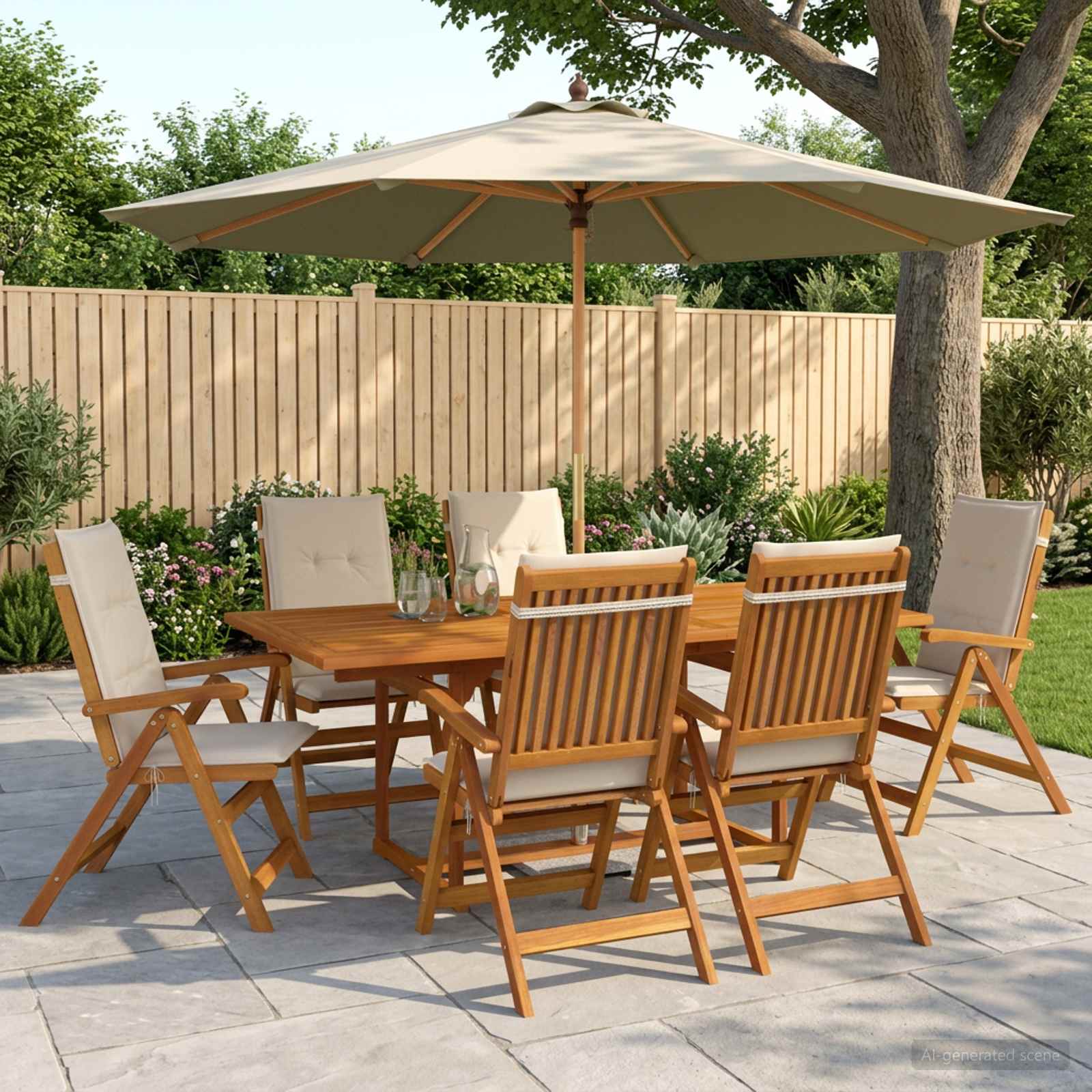 vidaXL Essgruppe für draußen mit Sonnenschirm 8 stk. Cremeweiß