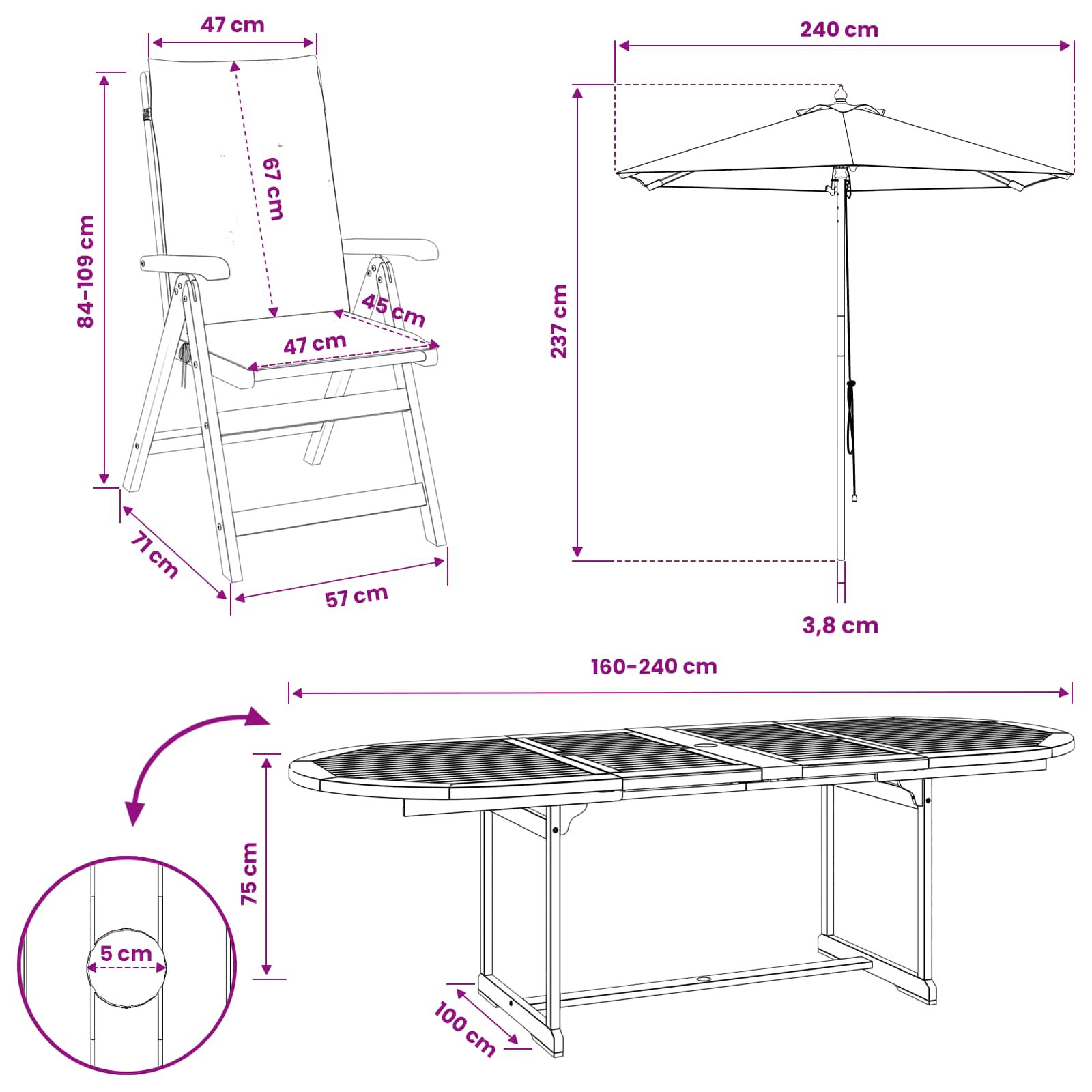Outdoor Dining Set with Parasol size guide