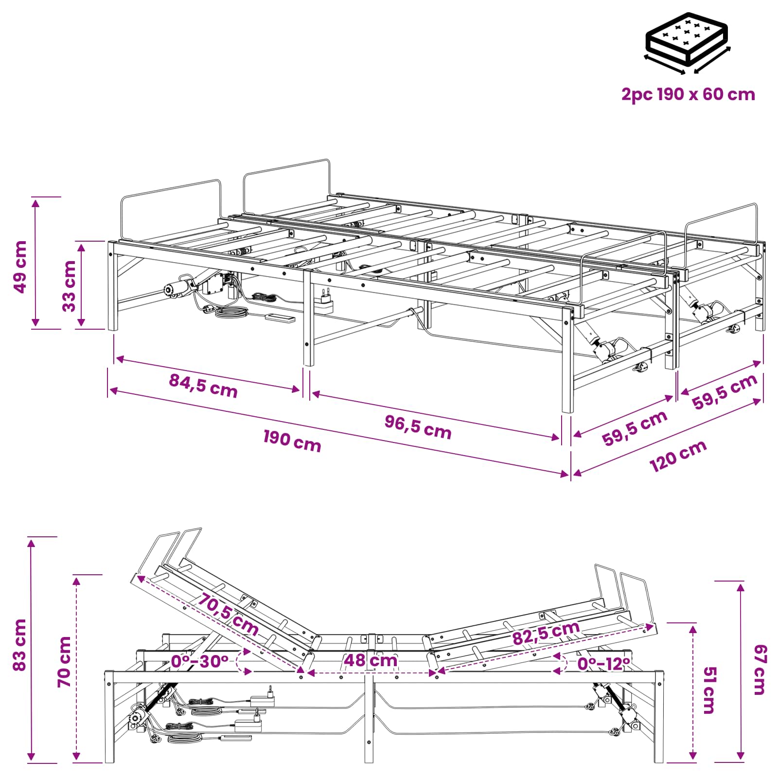 Sähkösäätöinen sänky runko valkoinen 4FT Small Double Teräs - Image 11