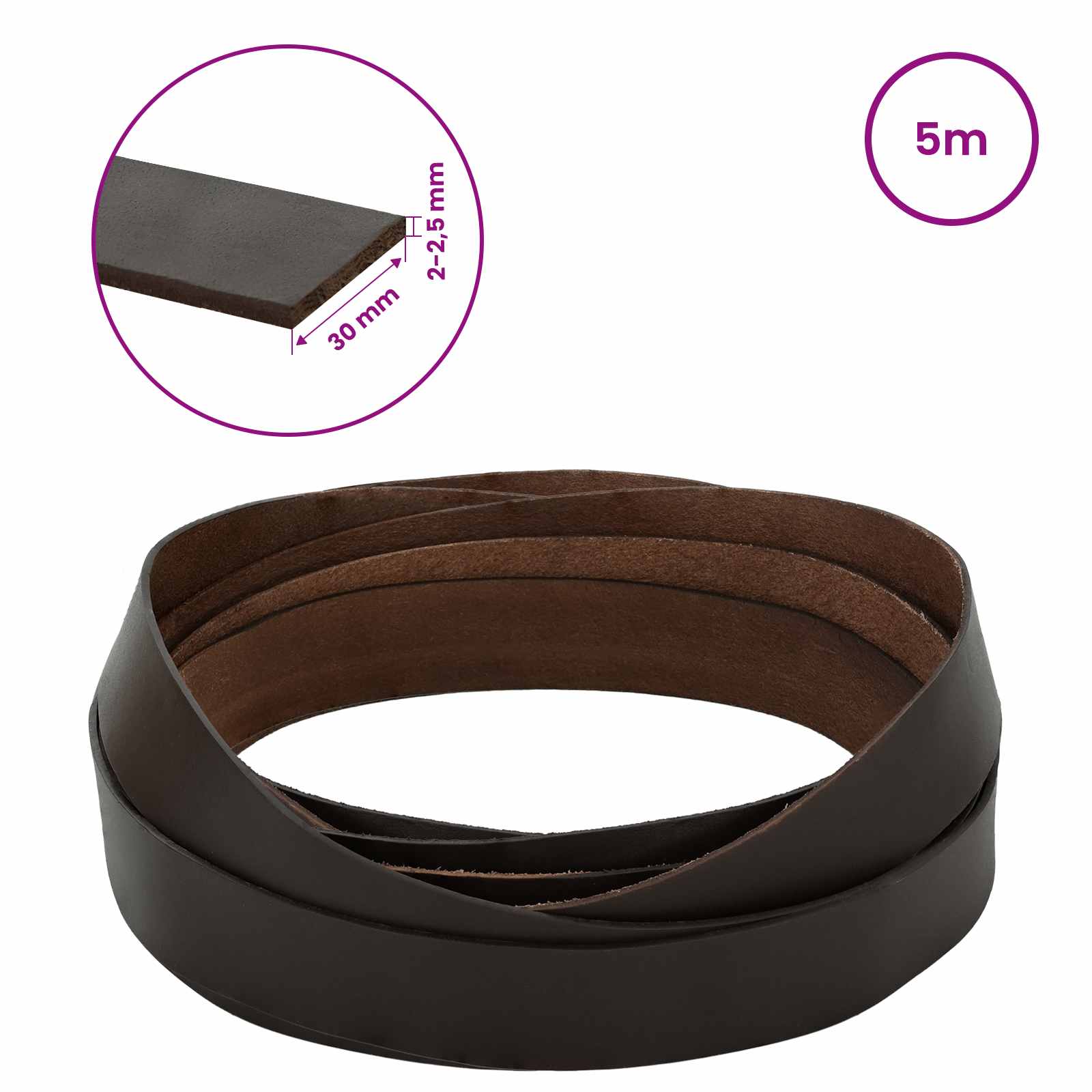 Usnjeni trak Temno rjava 500 x 3 cm Usnje - slika 8