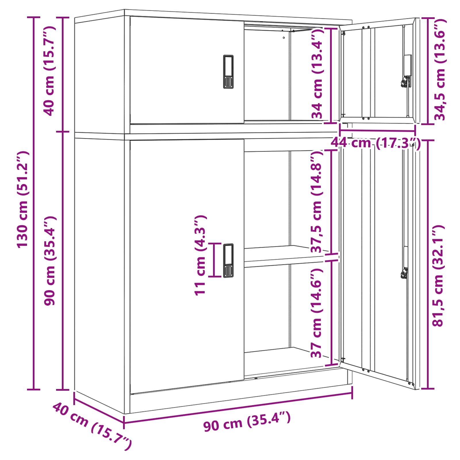 Storage Cabinet Lockable size guide