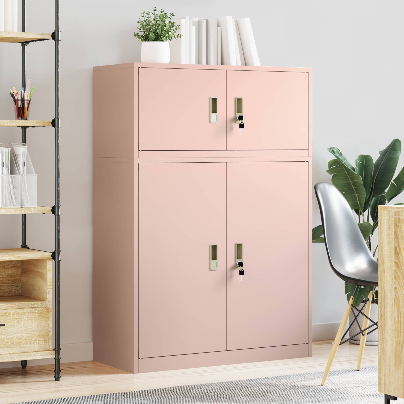 Säilytyskaappi 2 kpl Pinkki 90 x 40 x 130 cm Teräs Lukittava - Image 4