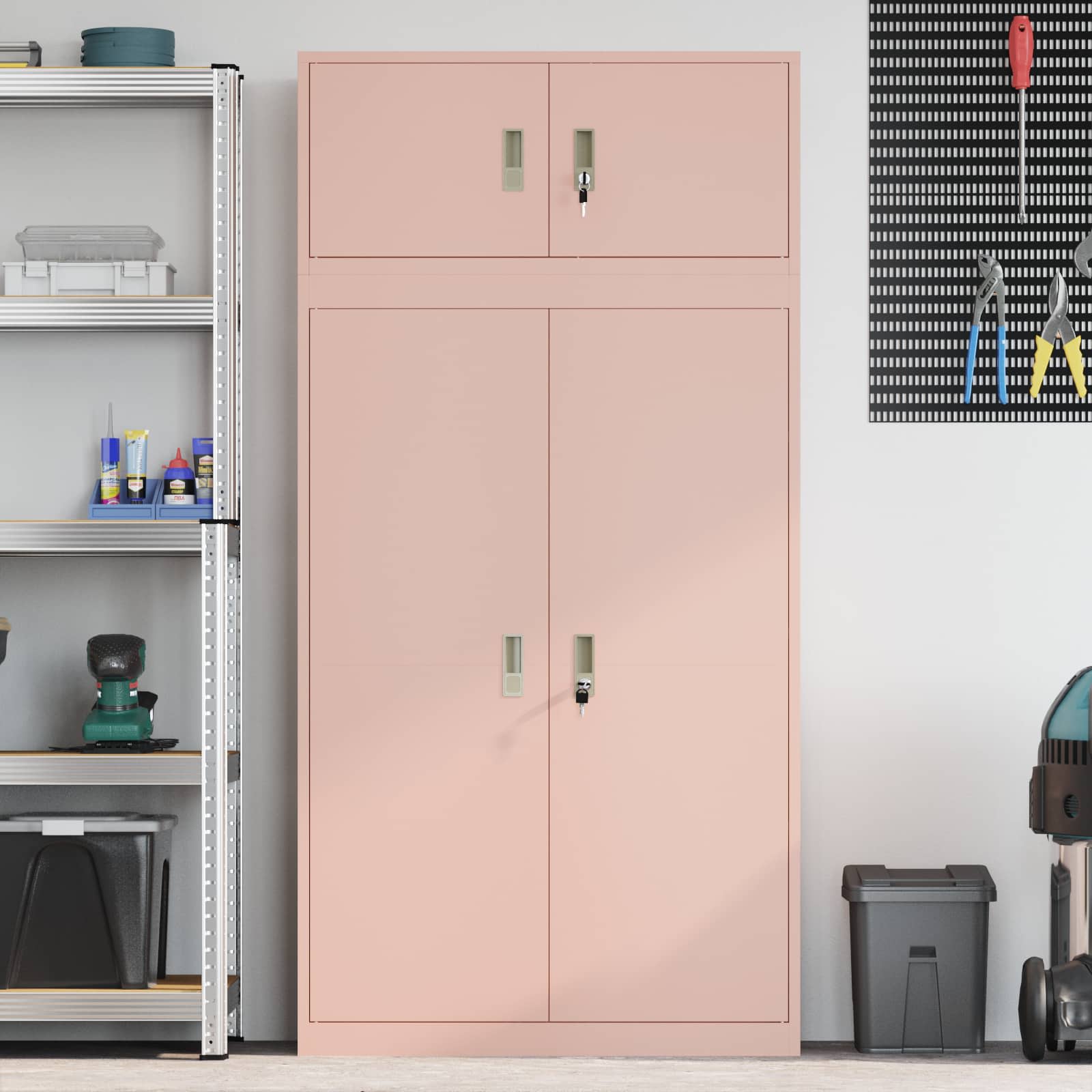 Säilytyskaappi 2 kpl Pinkki 90 x 40 x 180 cm Teräs Lukittava - Image 4