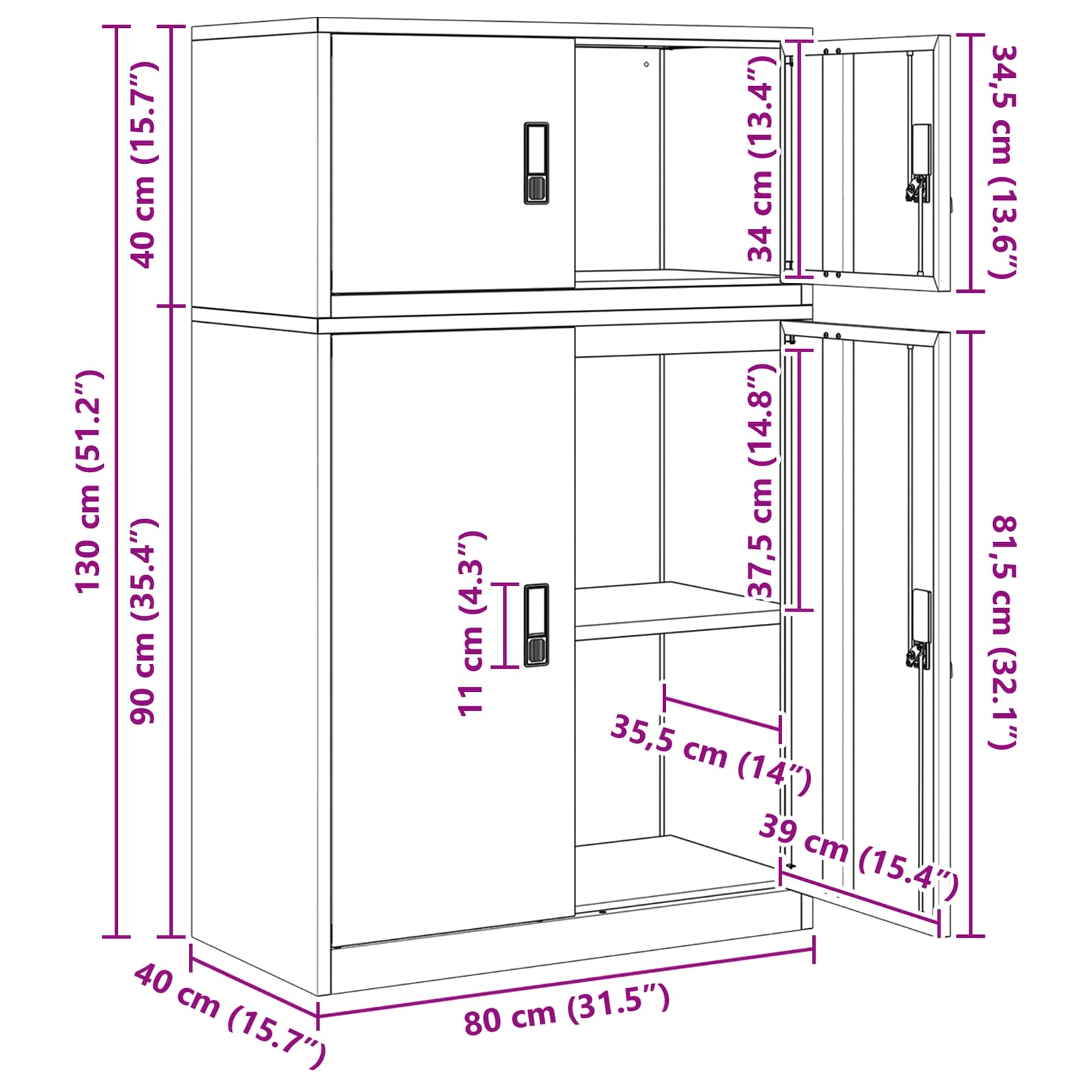 Storage Cabinet Lockable size guide