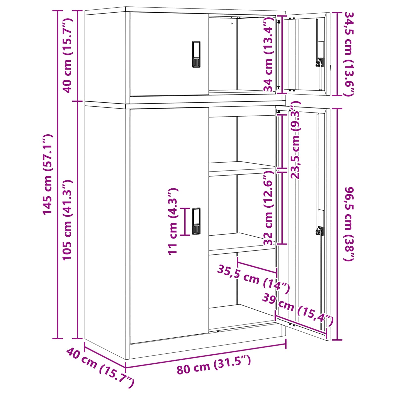 Storage Cabinet Lockable size guide