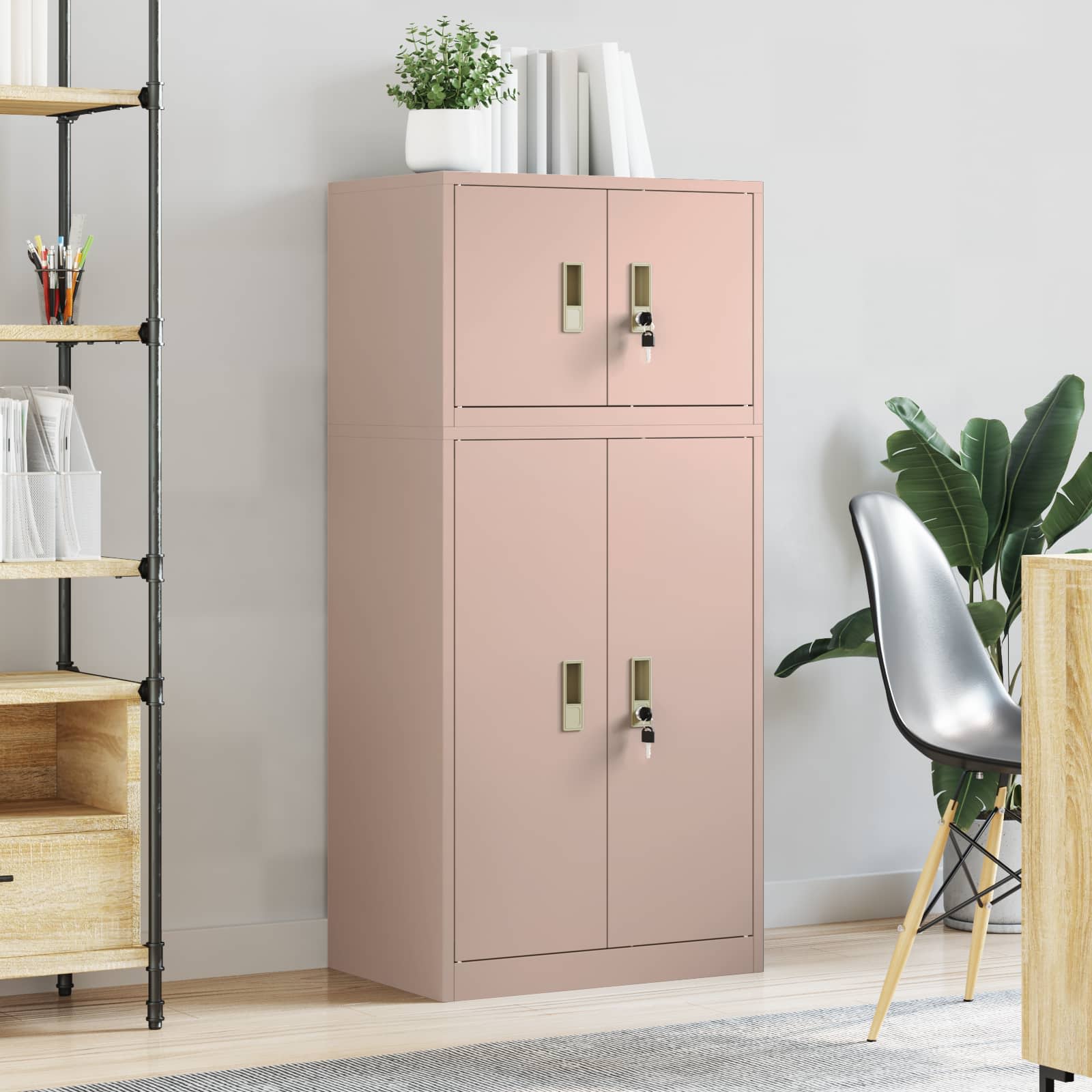 Säilytyskaappi 2 kpl Pinkki 60 x 40 x 130 cm Teräs Lukittava - Image 4