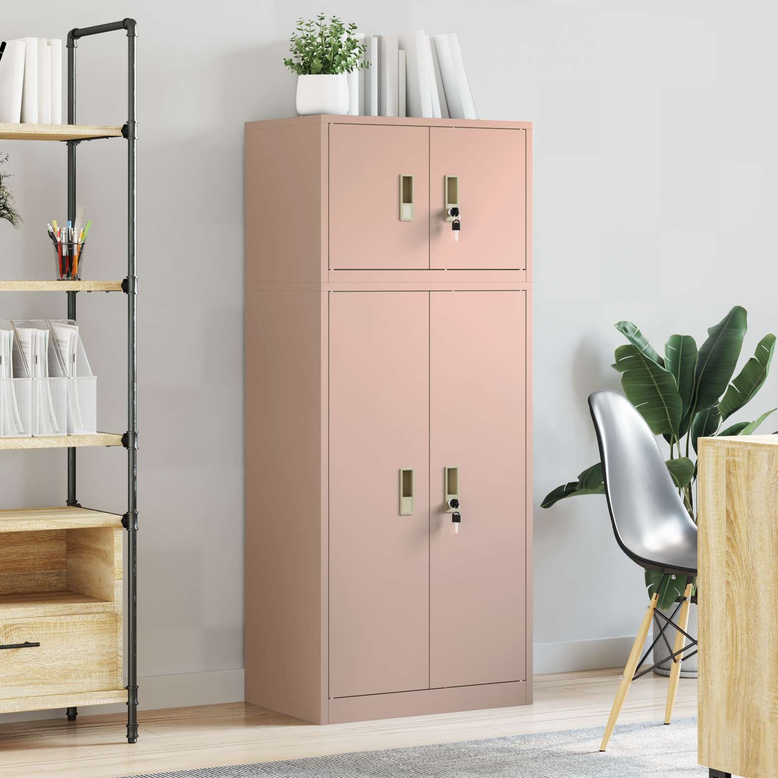 Säilytyskaappi 2 kpl Pinkki 60 x 40 x 145 cm Teräs Lukittava - Image 4