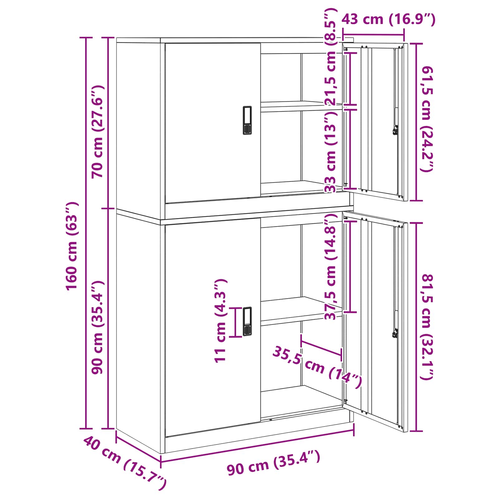 Storage Cabinet Lockable size guide