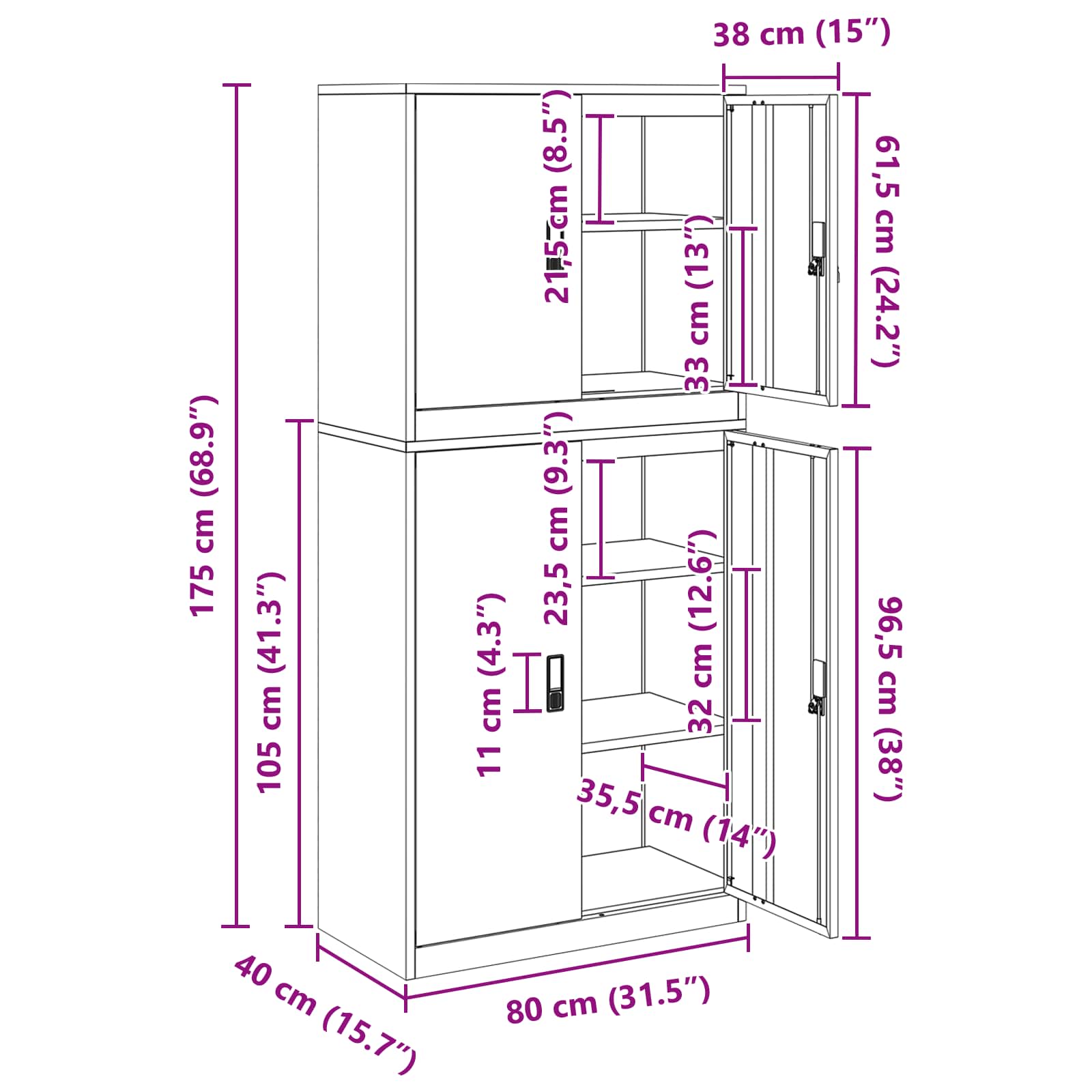 Omarica za shranjevanje 2 kos Črna 80 x 40 x 175 cm Jeklo