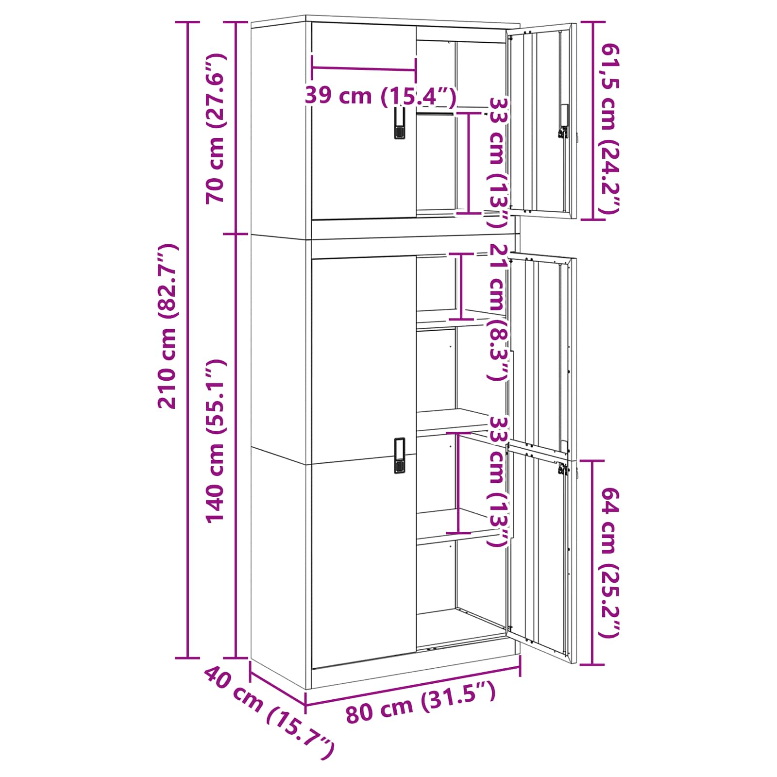Omarica za shranjevanje 2 kos Antracit 80 x 40 x 210 cm Jeklo